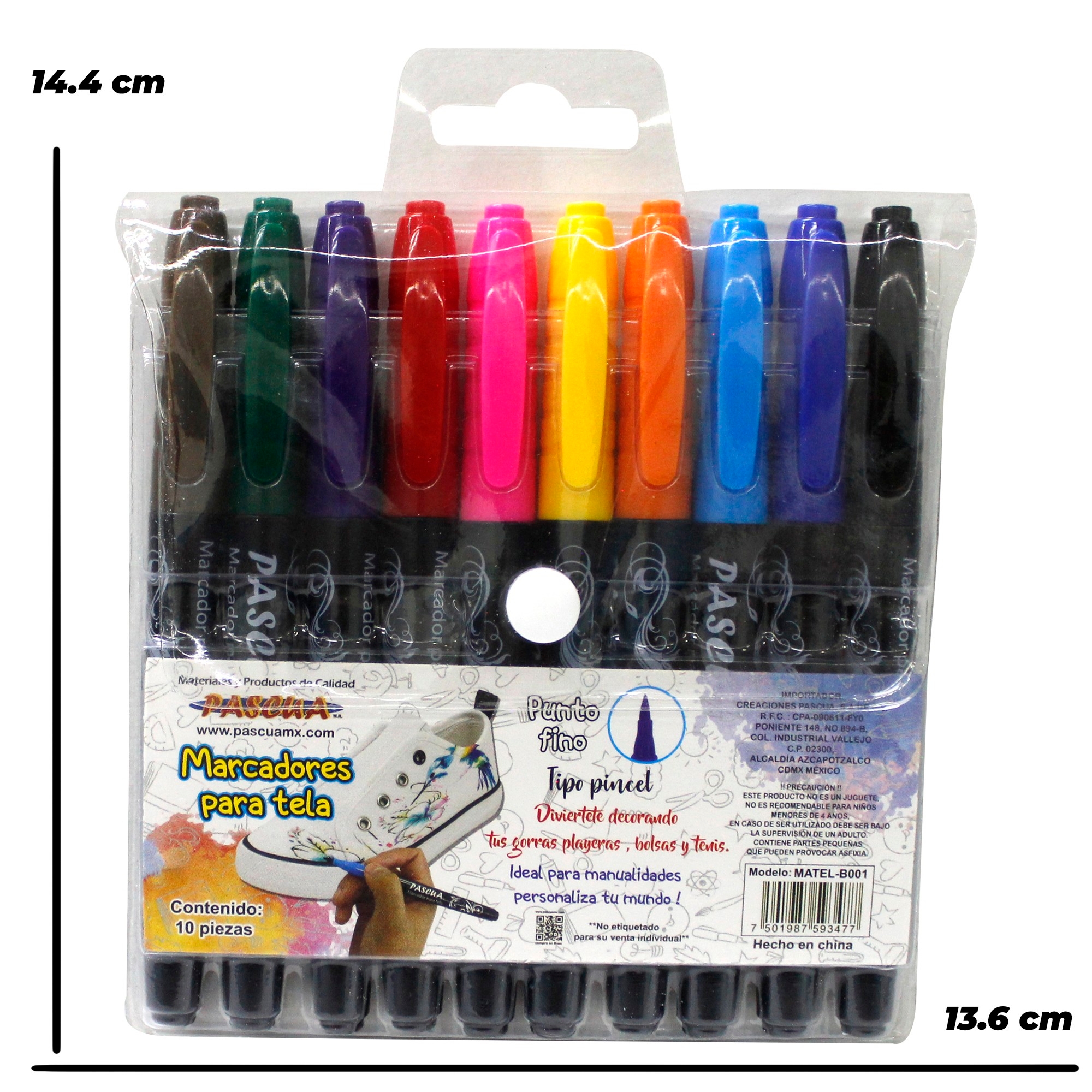 Marcadores de Textil para Ropa, Zapatos, Sombrero, Bolsa de Lona Rotuladores de Tela 10 pzas