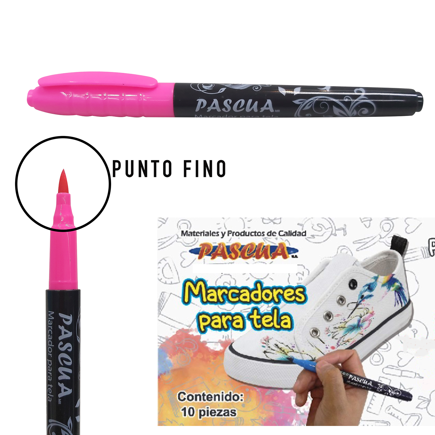 Marcadores de Textil para Ropa, Zapatos, Sombrero, Bolsa de Lona Rotuladores de Tela 10 pzas