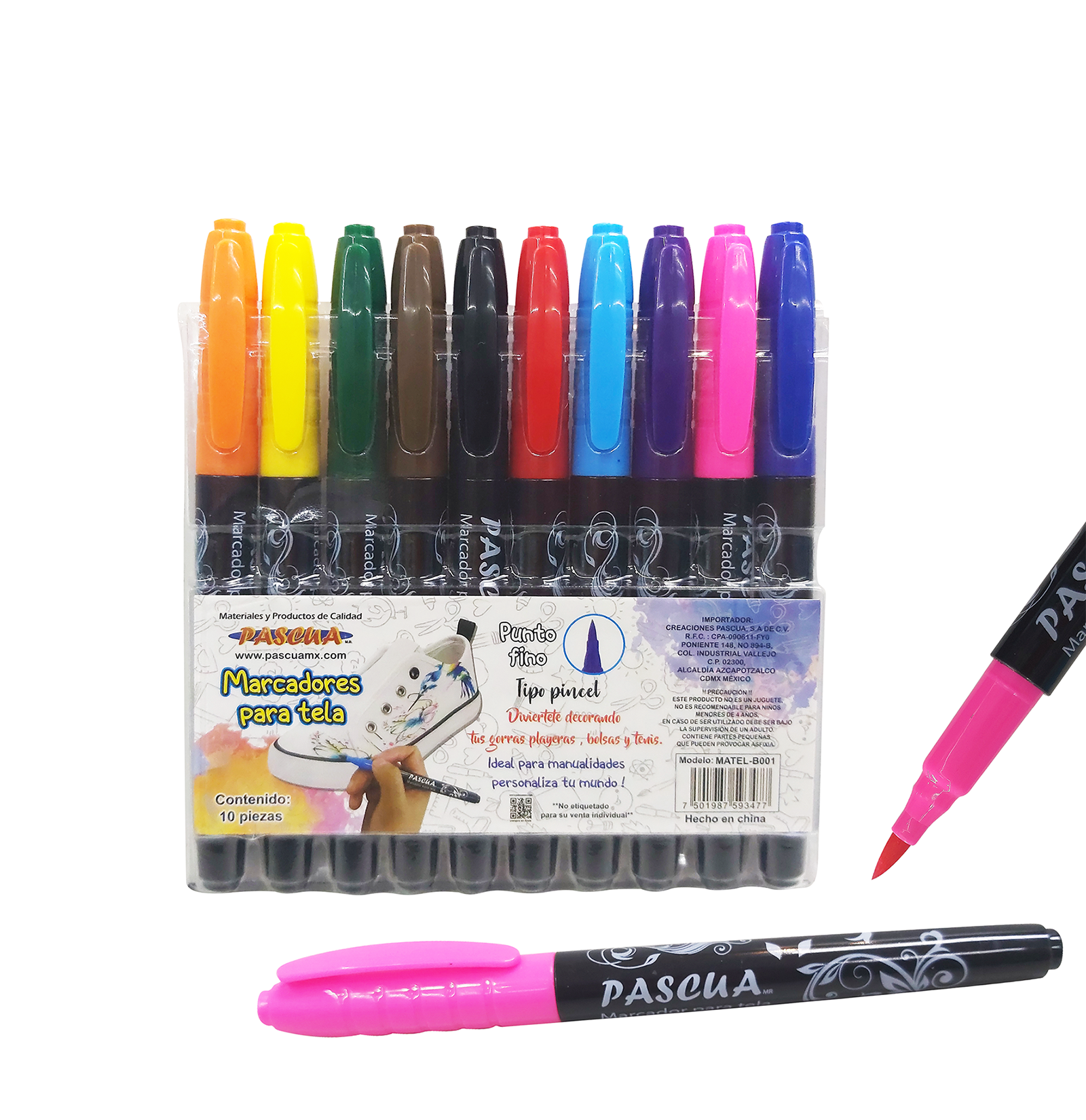 Marcadores de Textil para Ropa, Zapatos, Sombrero, Bolsa de Lona Rotuladores de Tela 10 pzas