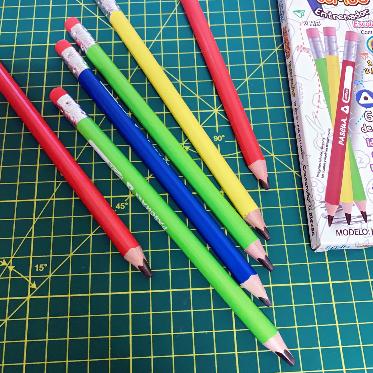 Lápices Jumbo Entrenador Triangulares 2HB, Caja de 6, Con Goma, Útiles Escolares Para Diestros y Zurdos