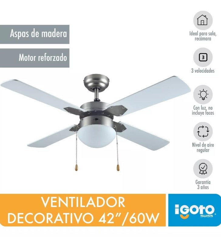 Ventilador De Techo Igoto V4203 Blanco Con 3 Velocidades.