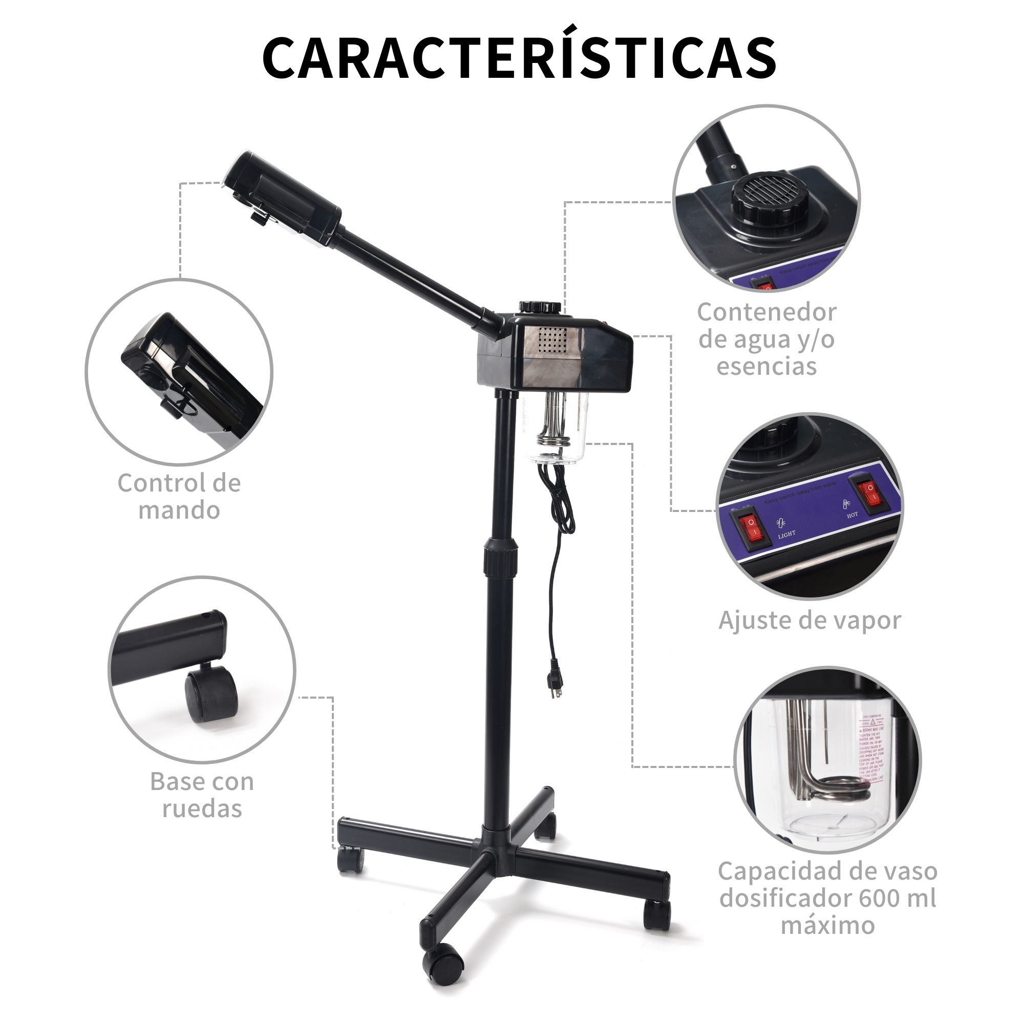 Vaporizador Facial de Ozono Luz Spa Estetica Barberia Negro