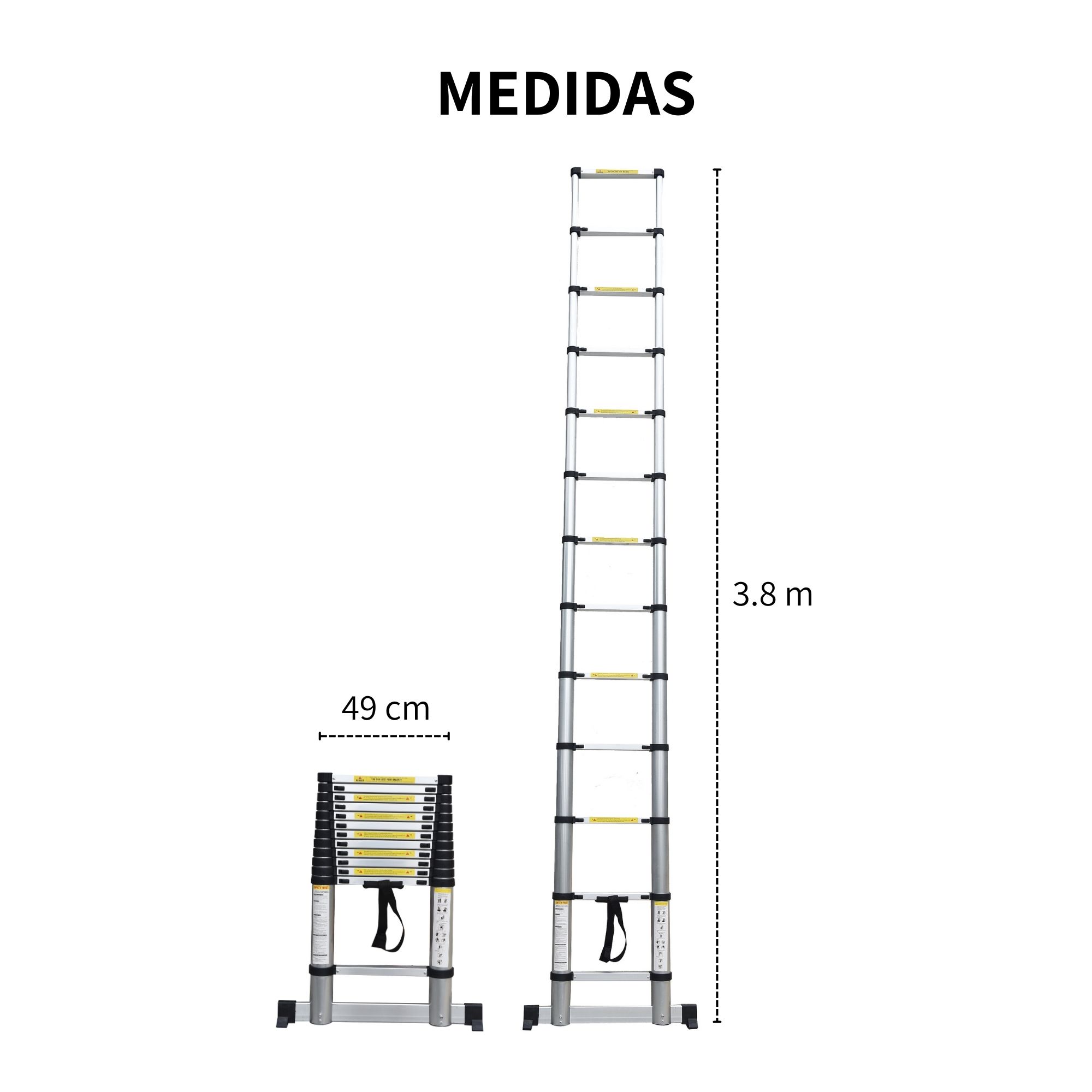 Escalera Telescopica Retractil Plegable Estabilizador 3.8m