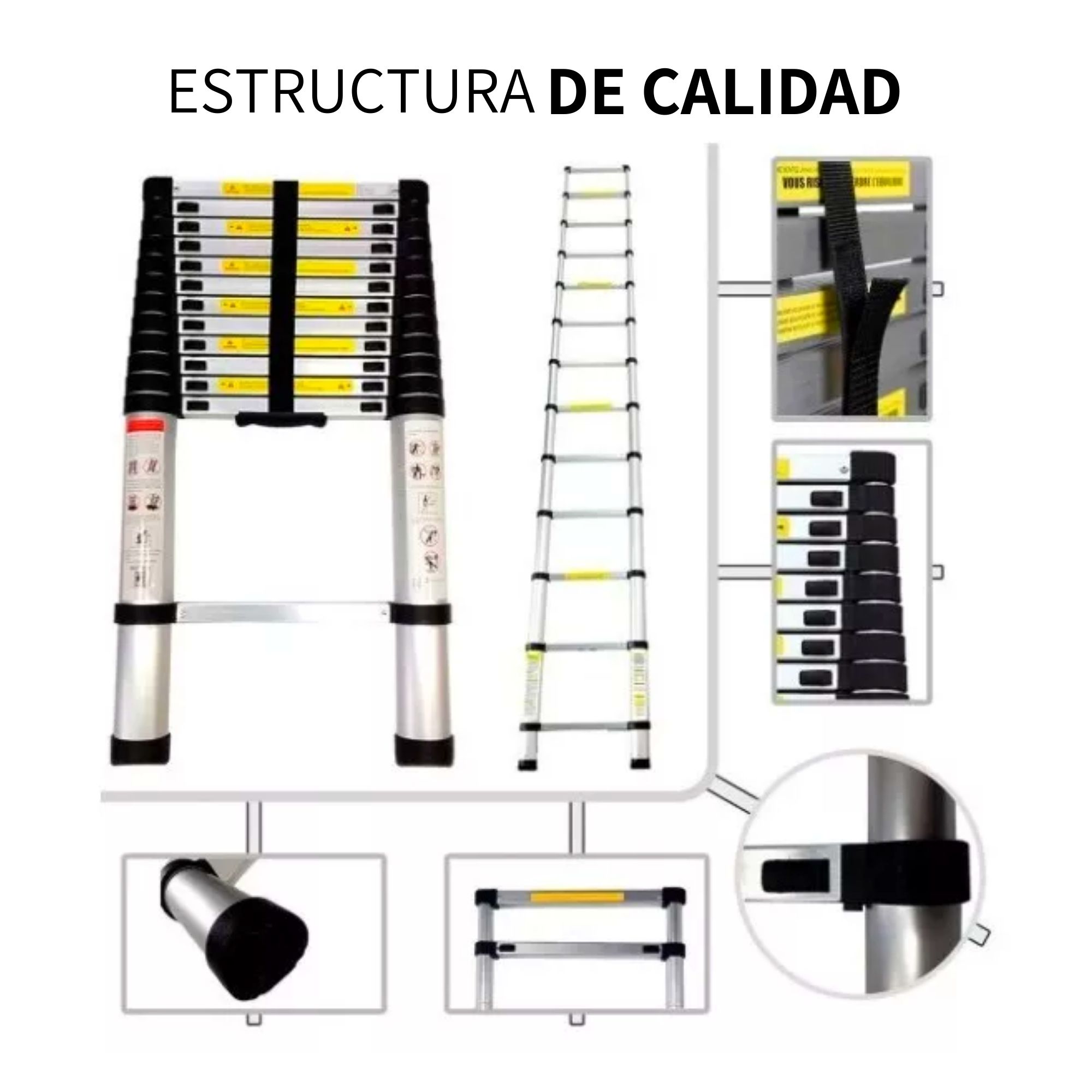 Escalera Telescopica Retractil Plegable Estabilizador 3.8m