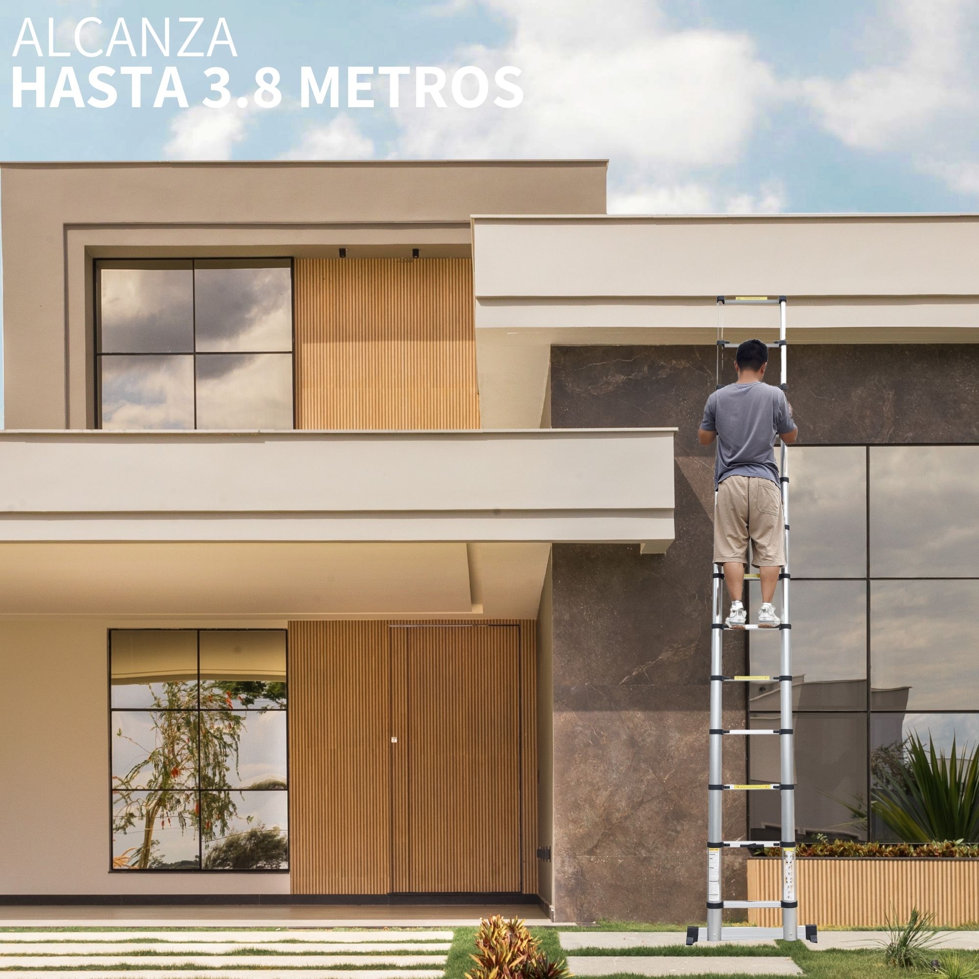 Escalera Telescopica Retractil Plegable Estabilizador 3.8m