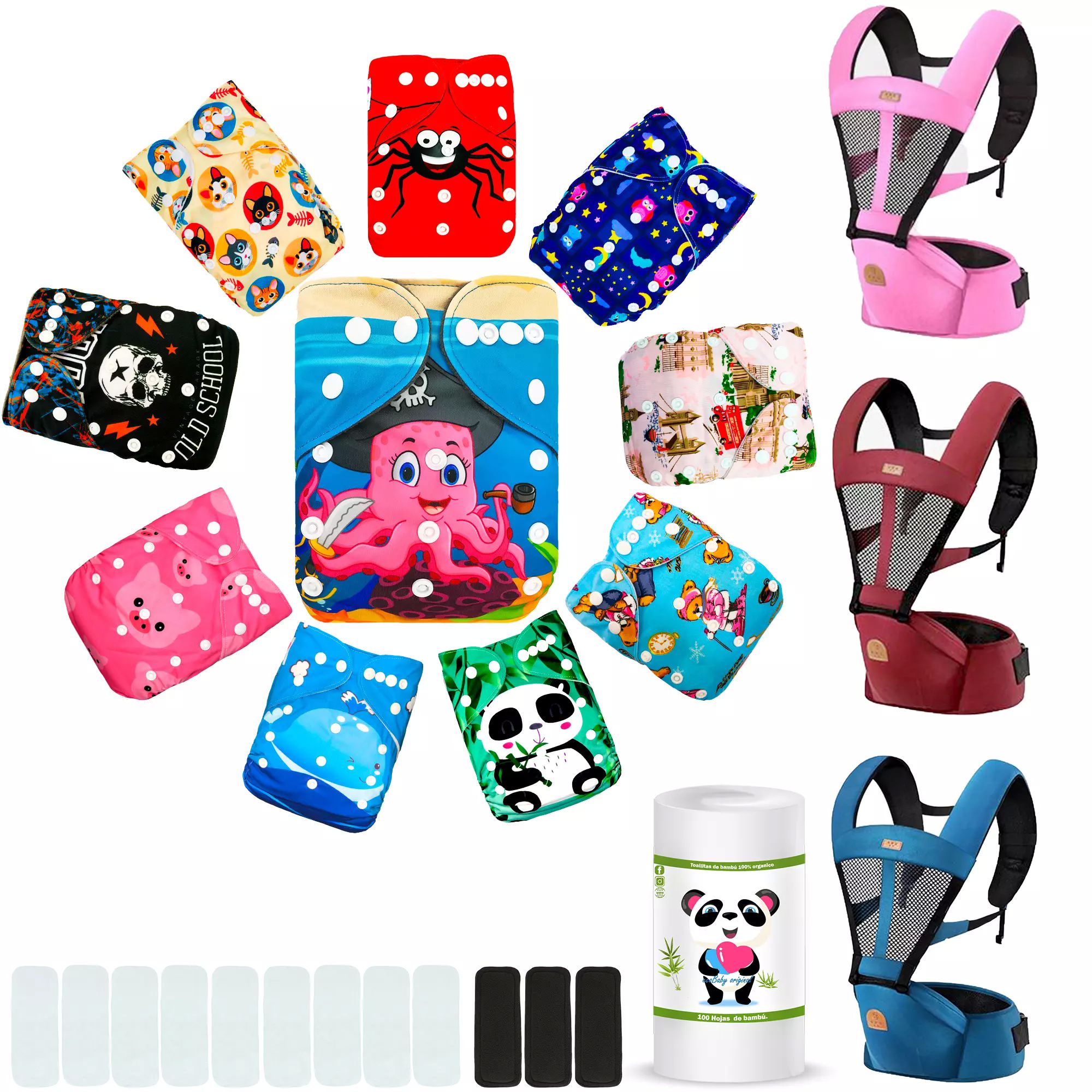 Pañal de tela para bebés ecológicos reutilizables más canguro ergonómico de REGALO ecobaby original.