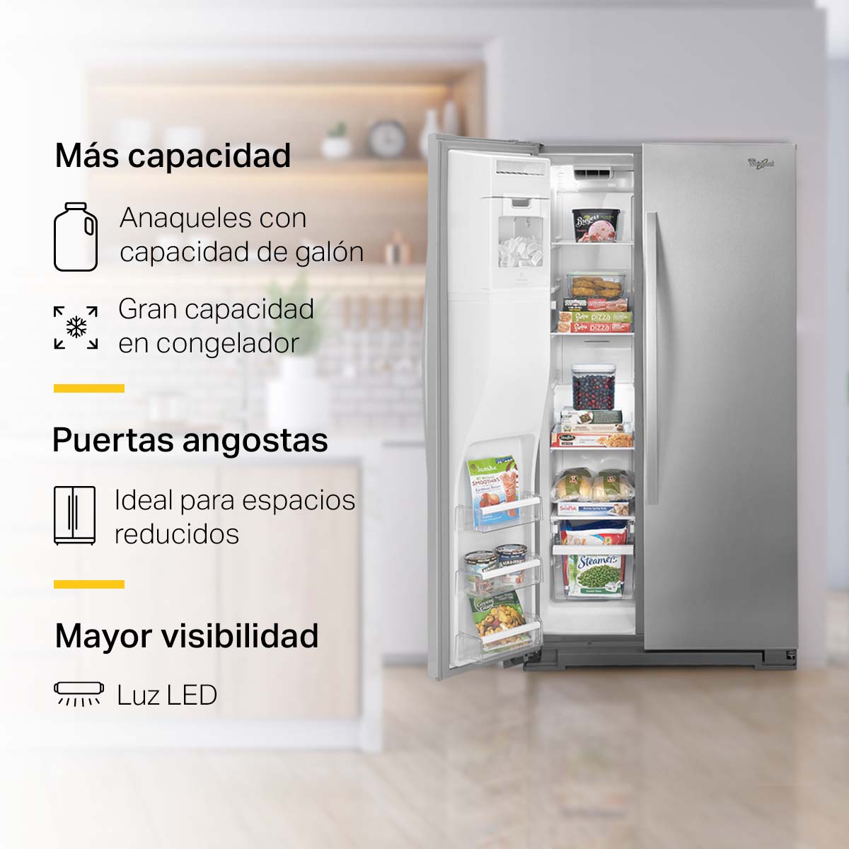 Refrigerador Whirlpool Side by Side 21 p³ Acero Inoxidable WD1006S