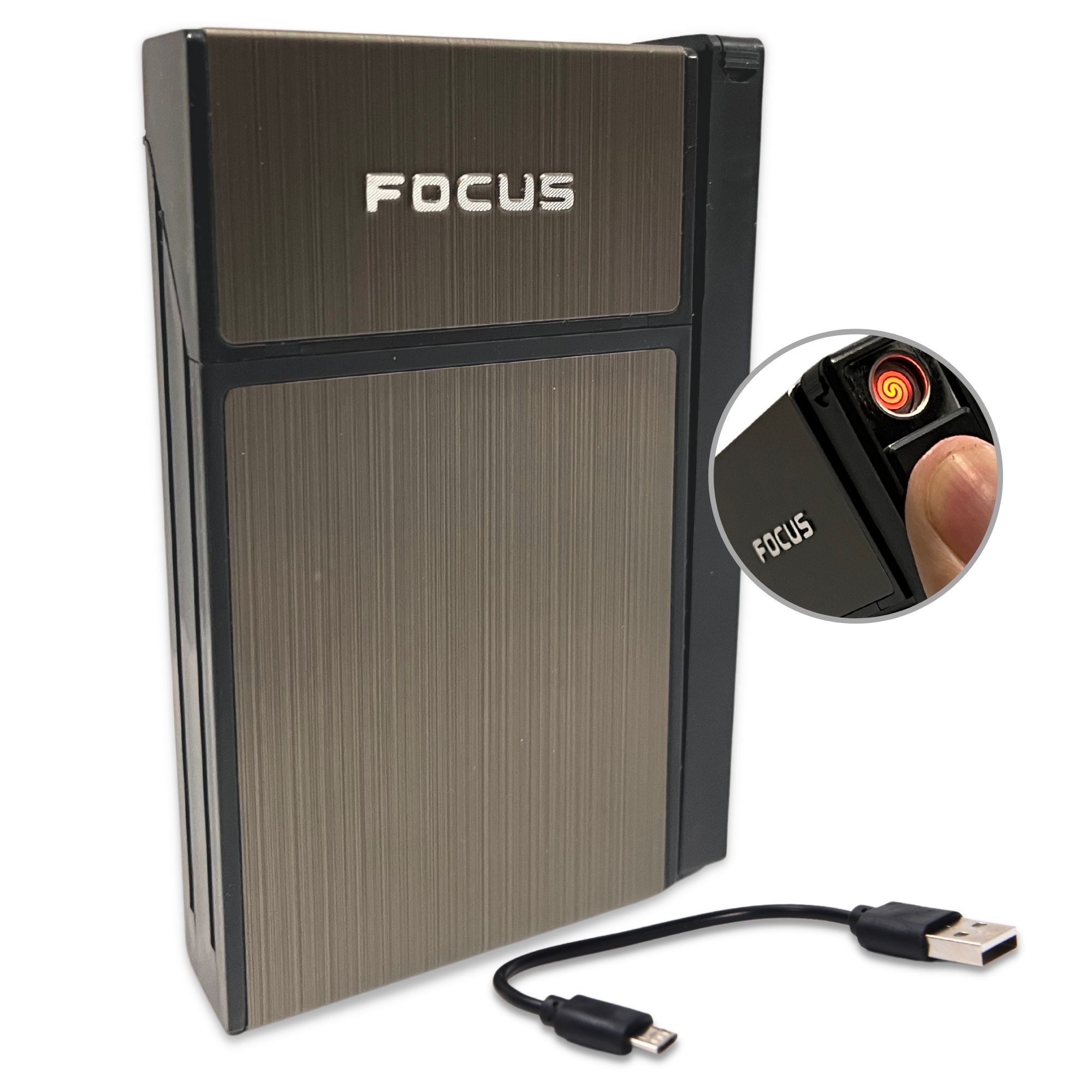 Cigarrera Con Encendedor Recargable Usb Metalica Electrica