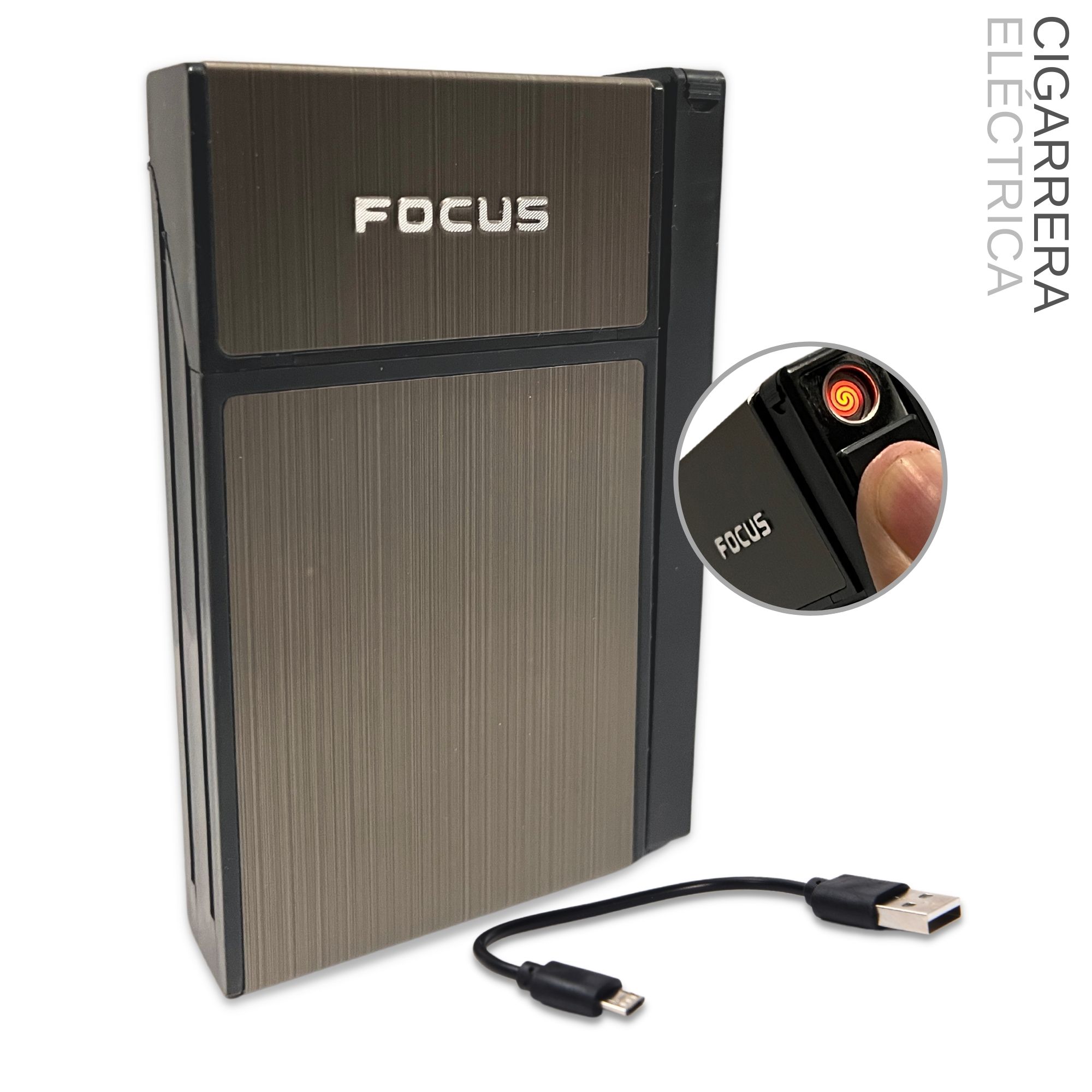 Cigarrera Con Encendedor Recargable Usb Metalica Electrica