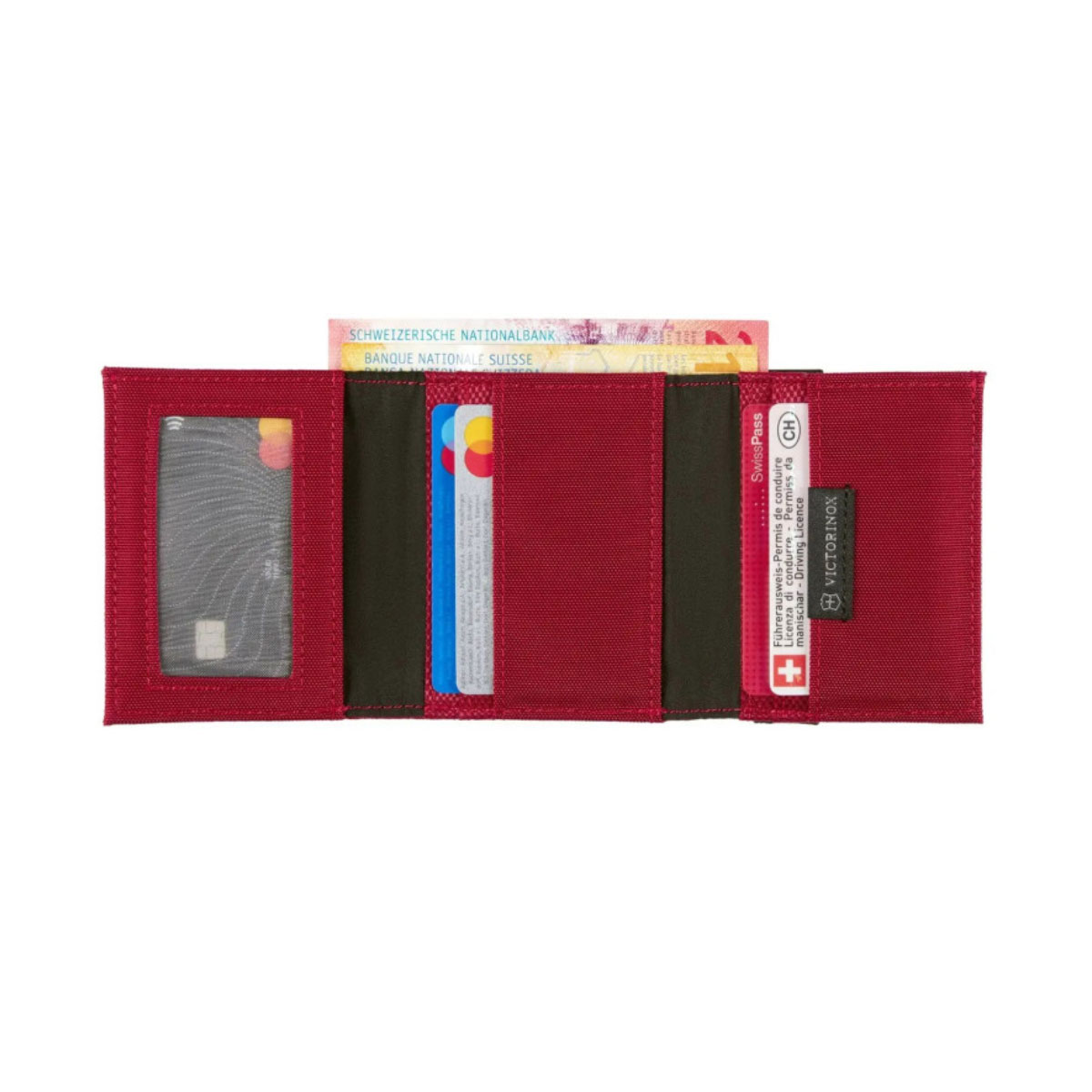 Billetera de dos pliegues con portadocumentos de micromalla, color Rojo, Victorinox