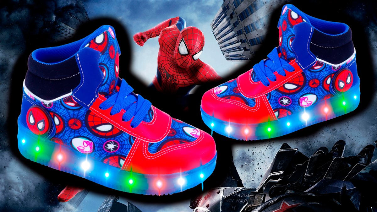Tenis Niño Hombre Bota Araña Luces Leds Vengadores 170-arr