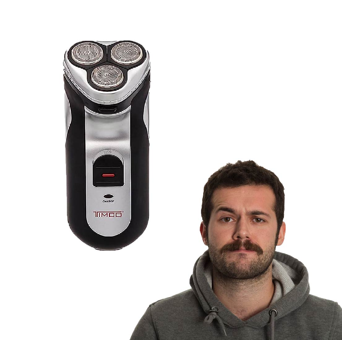 RASURADORA BARBA Y BIGOTE 3 CABEZAS ELECTRICA RECARGABLE GRIS/NEGRO TIMCO