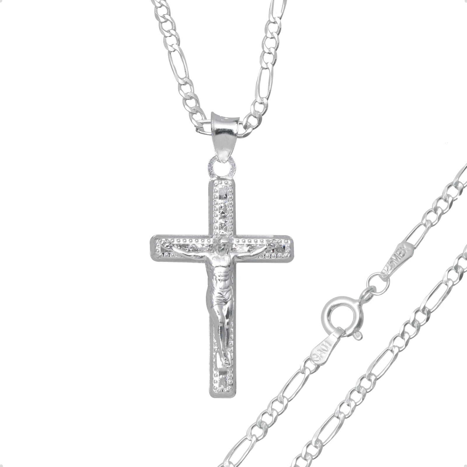 Cadena Con Dije Cruz Cristo Figaro  60cm Plata 925