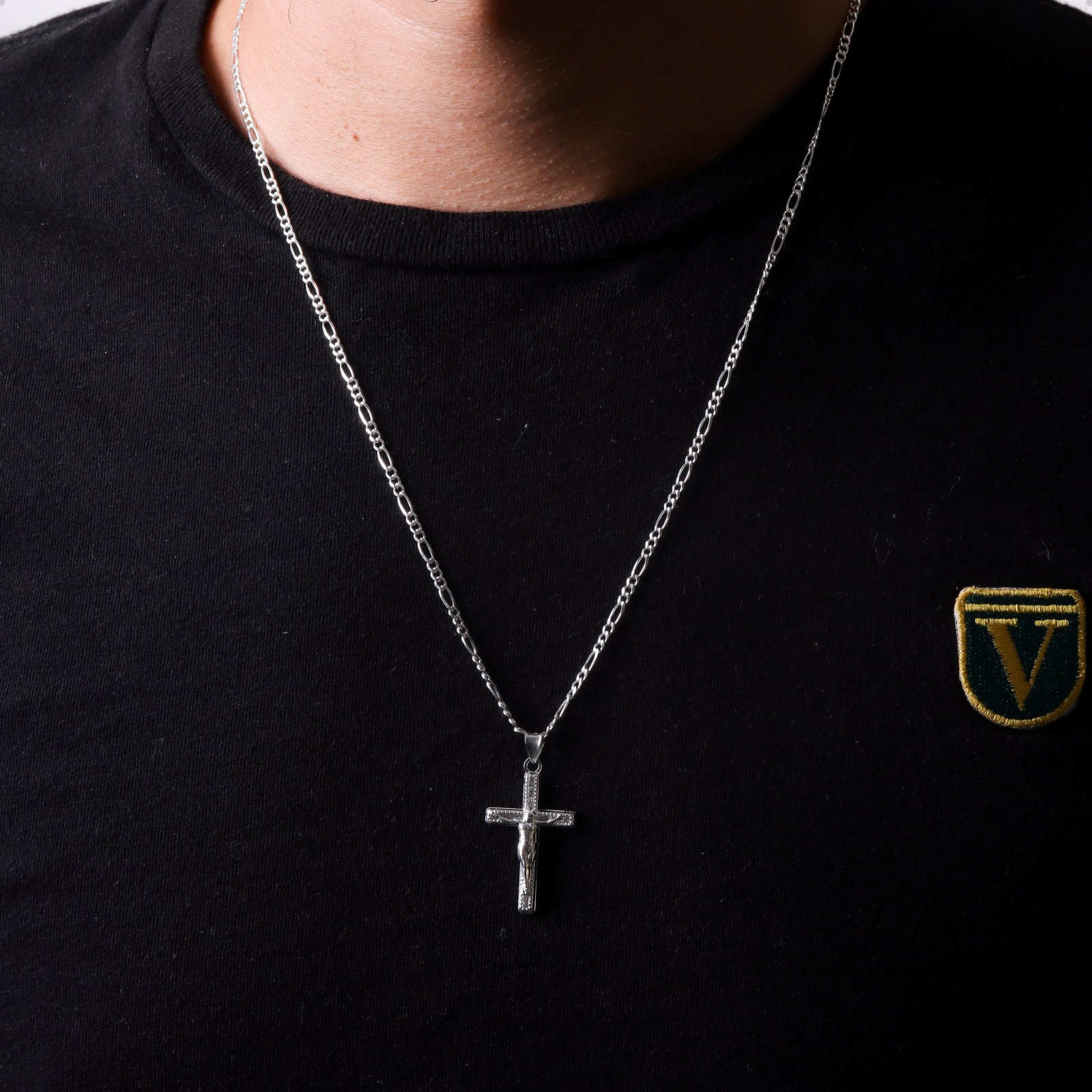 Cadena Con Dije Cruz Cristo Figaro  60cm Plata 925