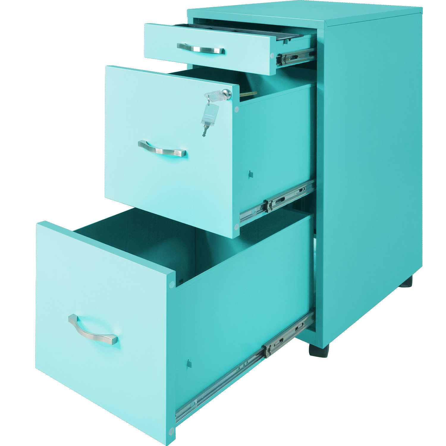Archivero Metalico Con Ruedas 2 Gabinetes + 1 Cajon Papelero Verde