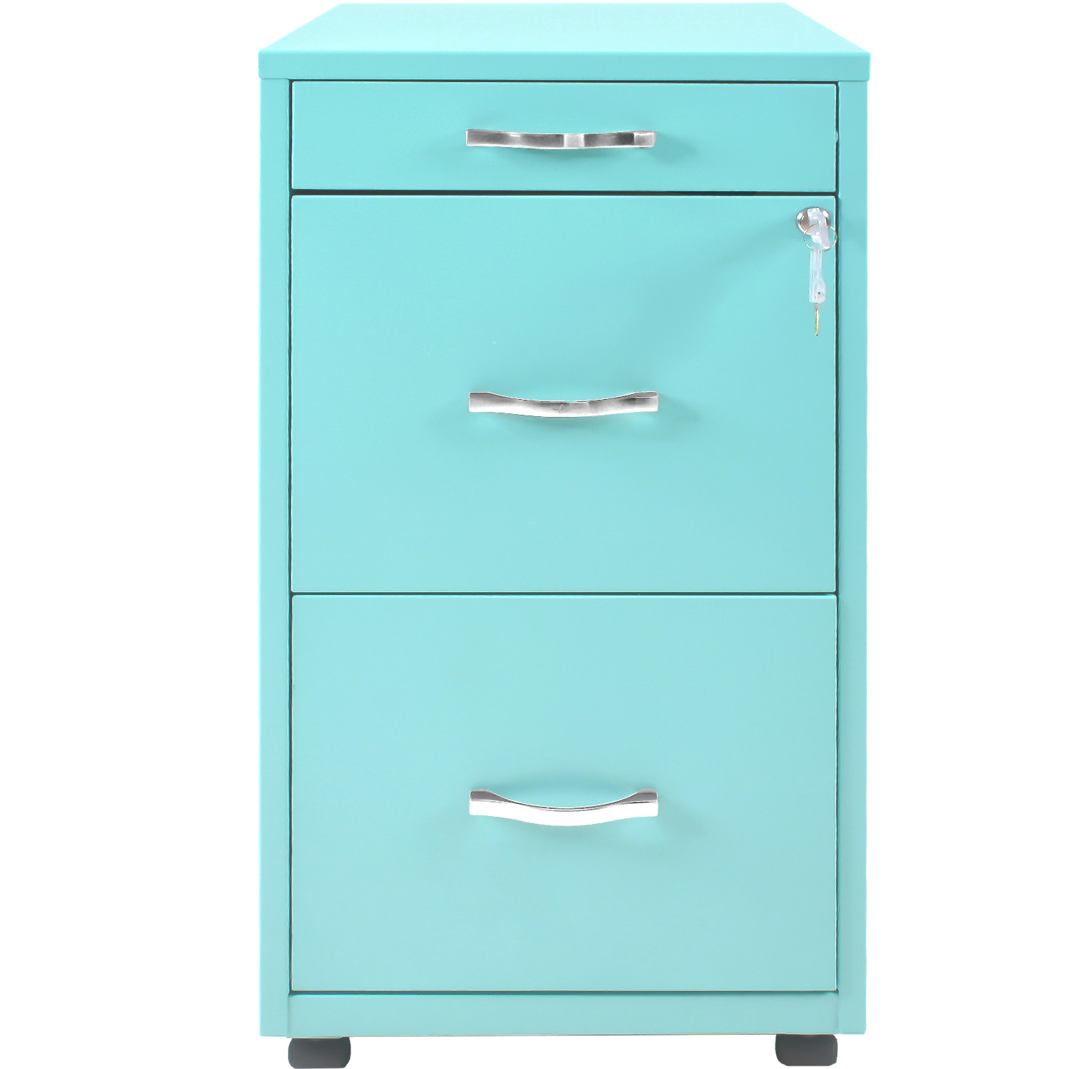 Archivero Metalico Con Ruedas 2 Gabinetes + 1 Cajon Papelero Verde