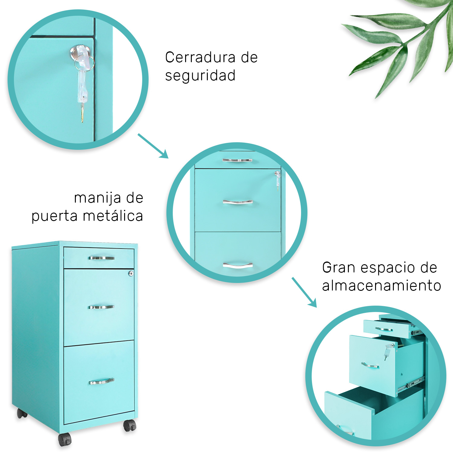 Archivero Metalico Con Ruedas 2 Gabinetes + 1 Cajon Papelero Verde