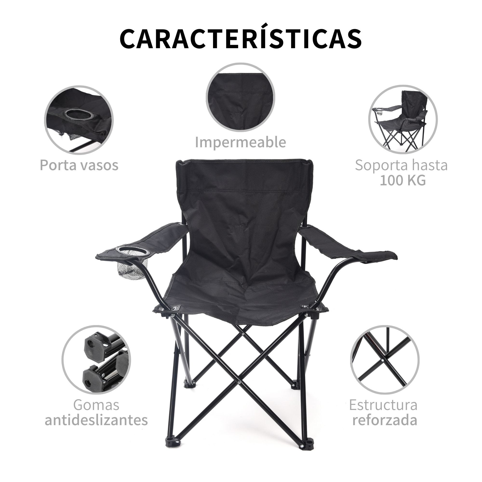 Silla Plegable Para Acampar Camping con Portavasos Exterior
