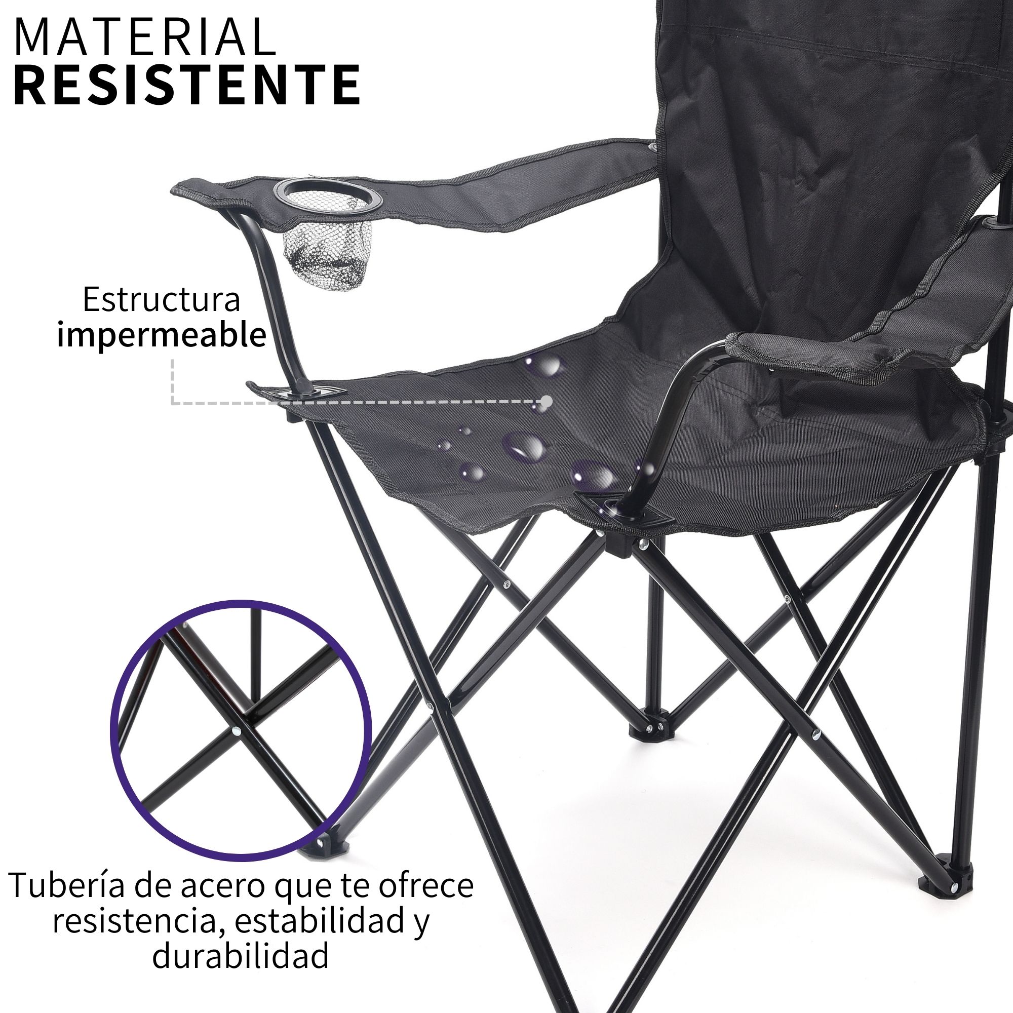 Silla Plegable Para Acampar Camping con Portavasos Exterior