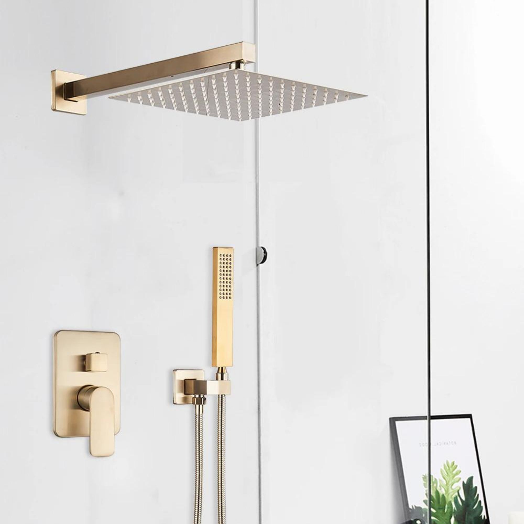 Regadera Cuadrada De Lujo Dorada Oro Kit Monomando Teléfono