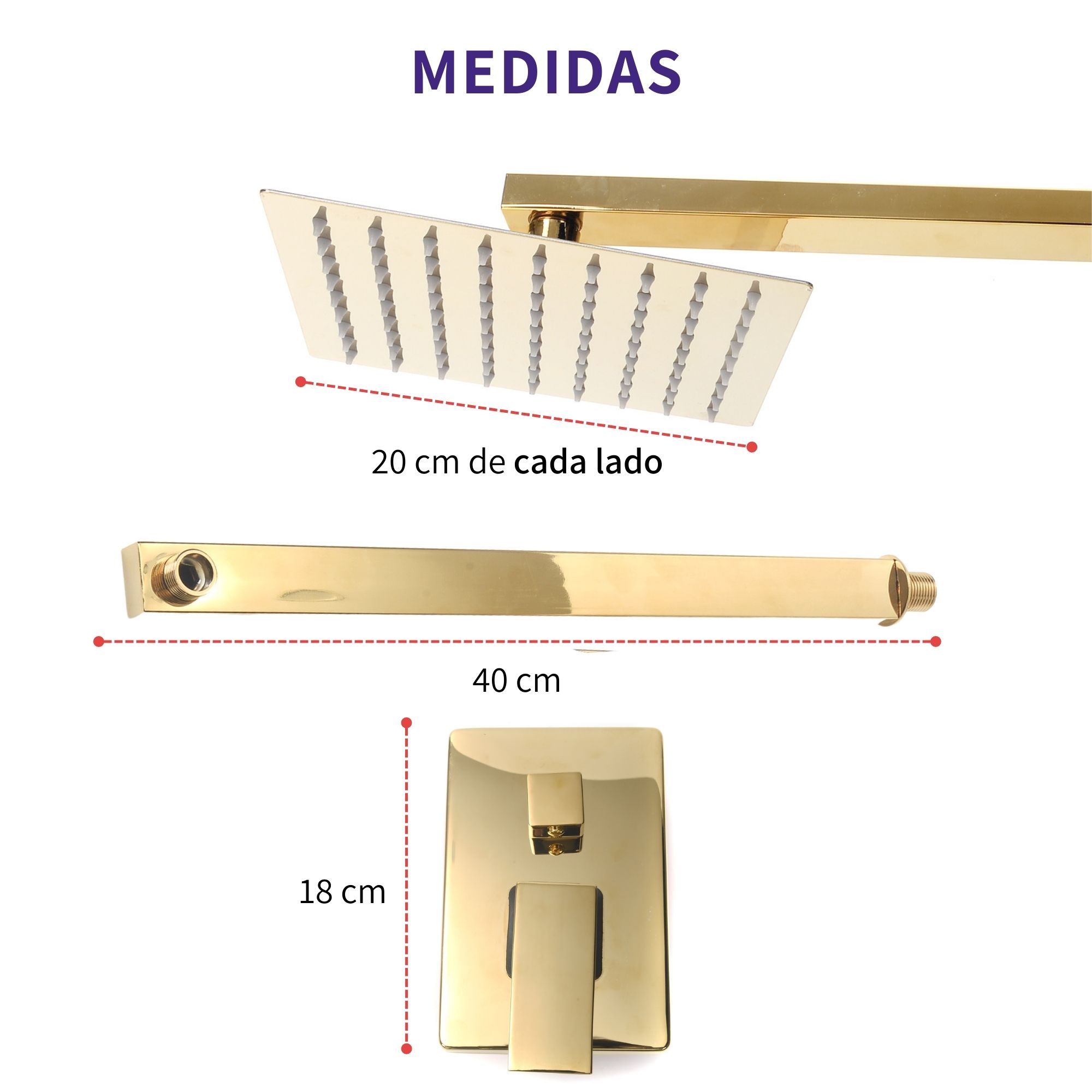 Regadera Cuadrada De Lujo Dorada Oro Kit Monomando Teléfono