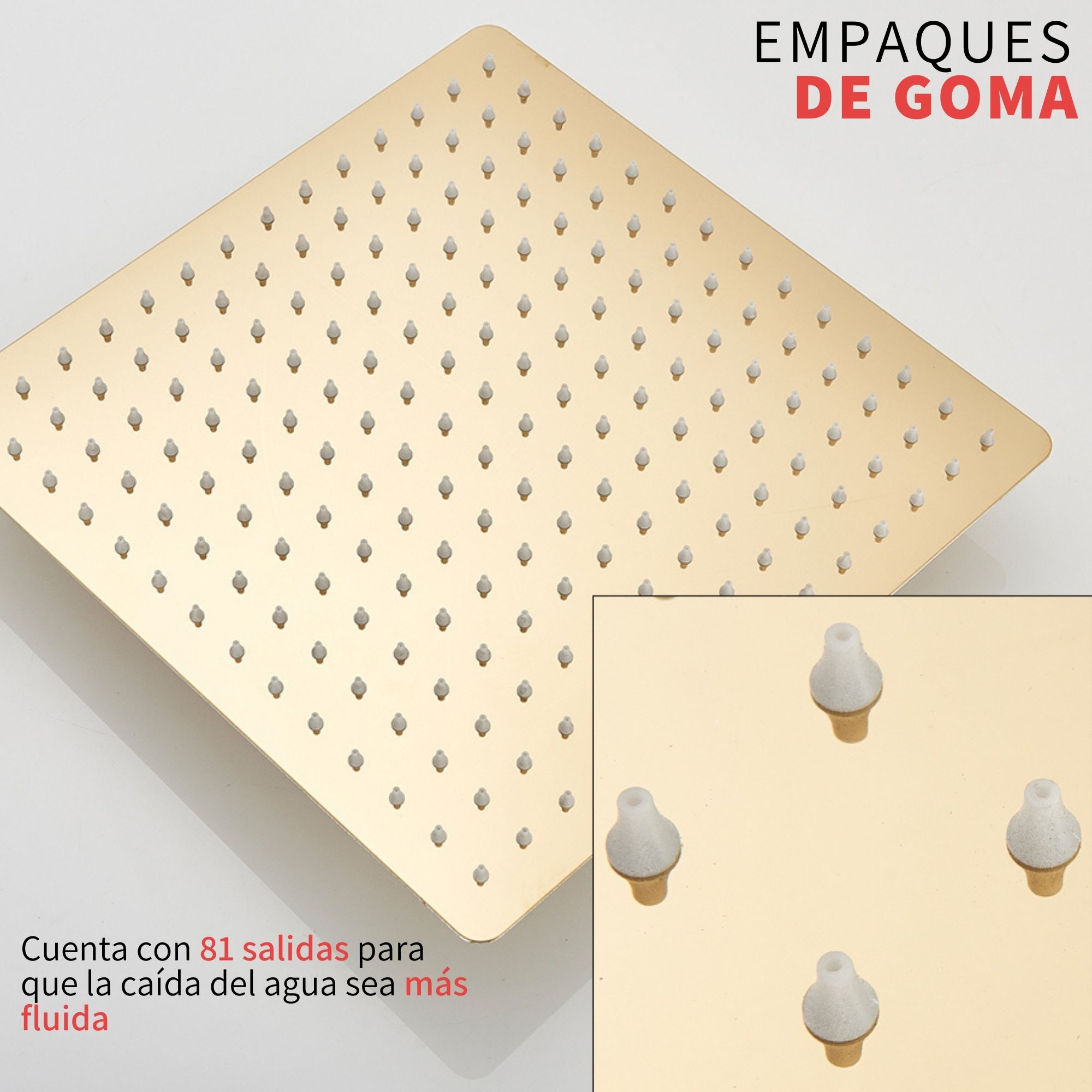 Regadera Cuadrada De Lujo Dorada Oro Kit Monomando Teléfono