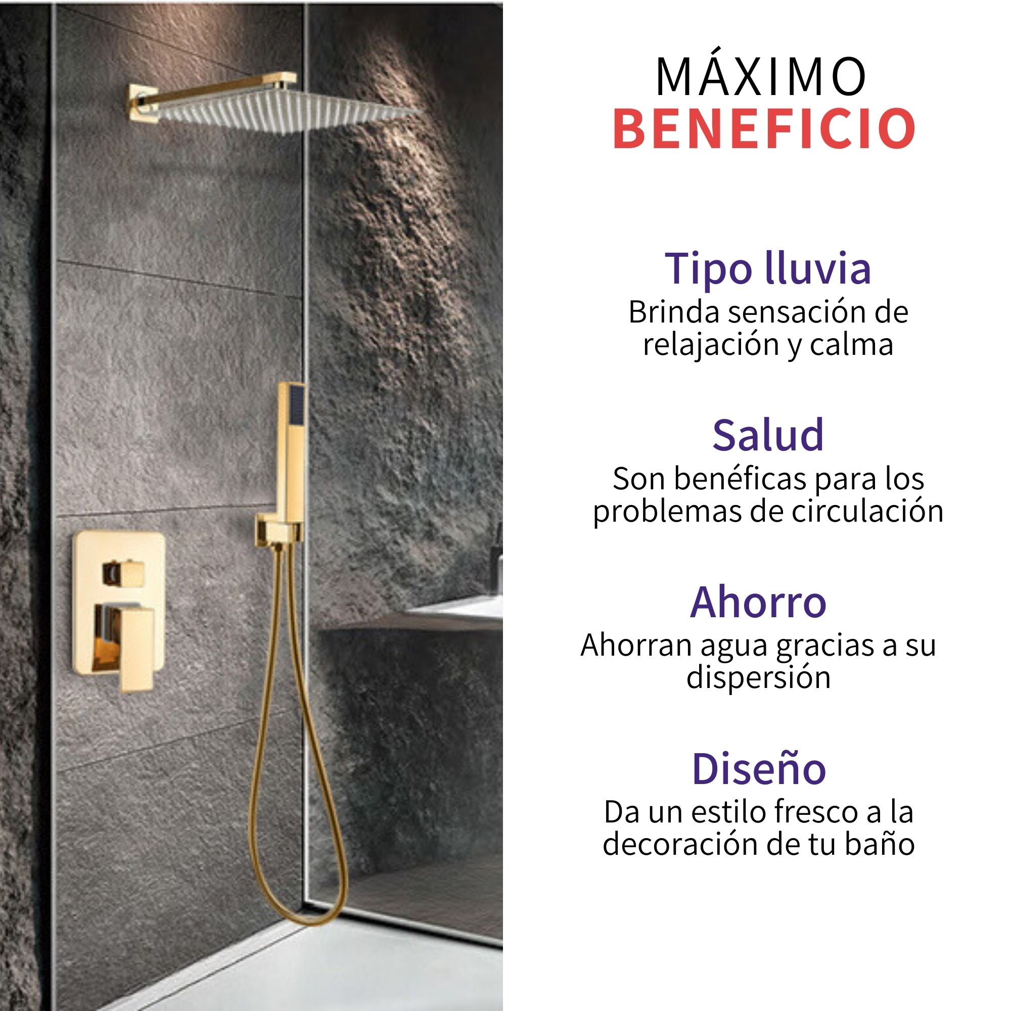 Regadera Cuadrada De Lujo Dorada Oro Kit Monomando Teléfono