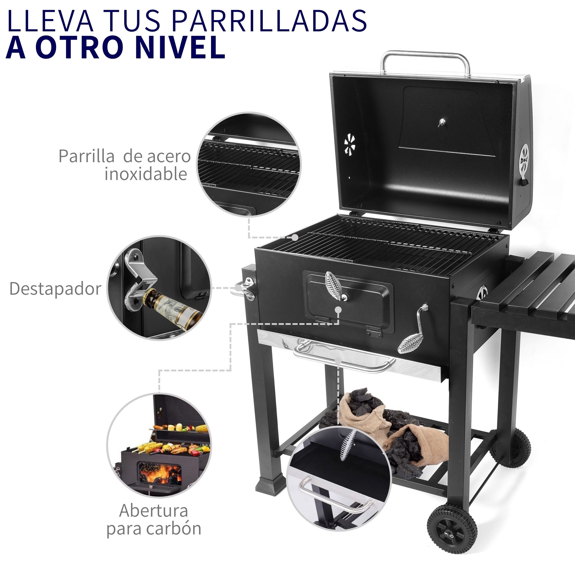 Asador Parrilla De Carbón Móvil Con Ruedas Hierro Uso Rudo
