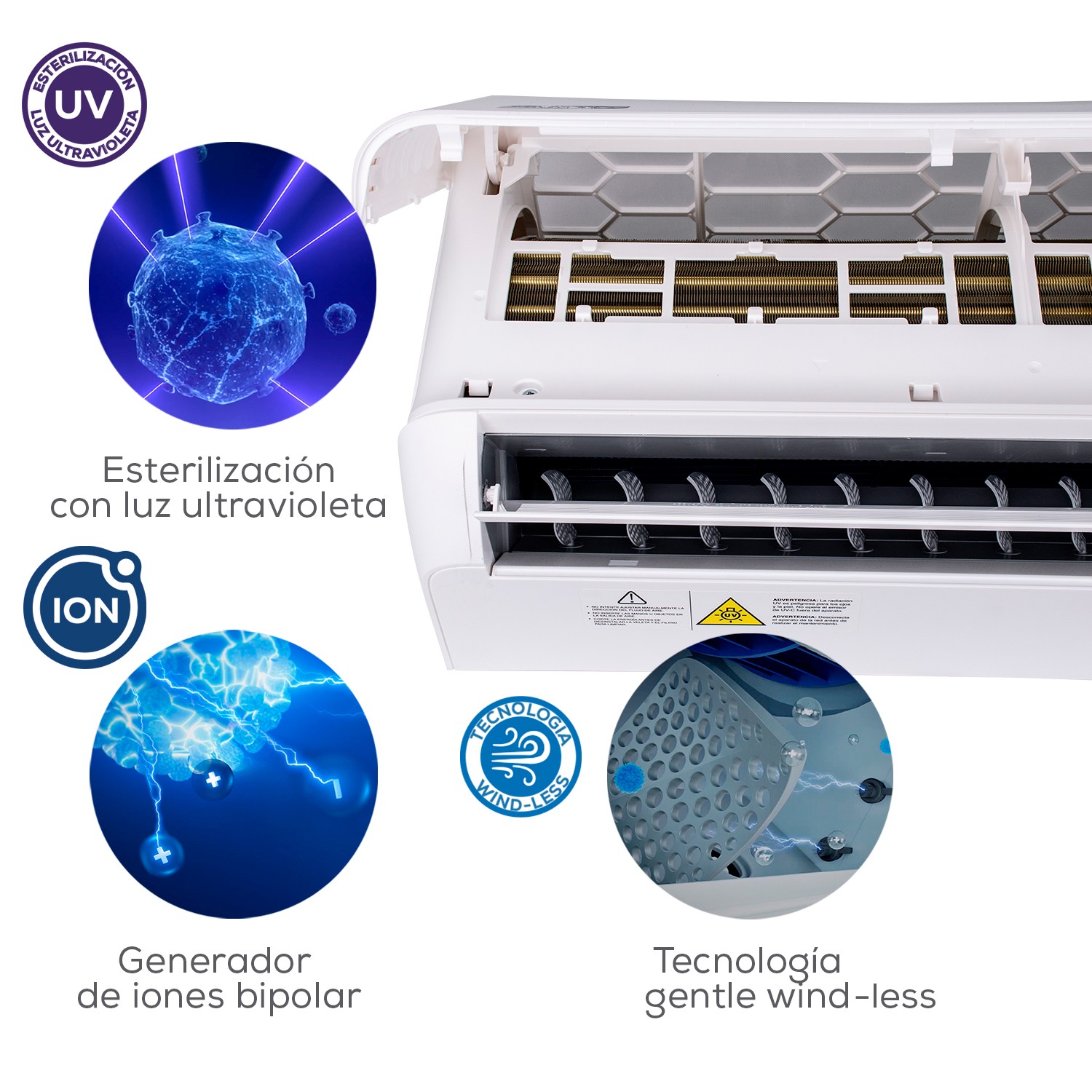 Minisplit Inverter Evans 1ton 115v Seer17 Frío Wifi Uv