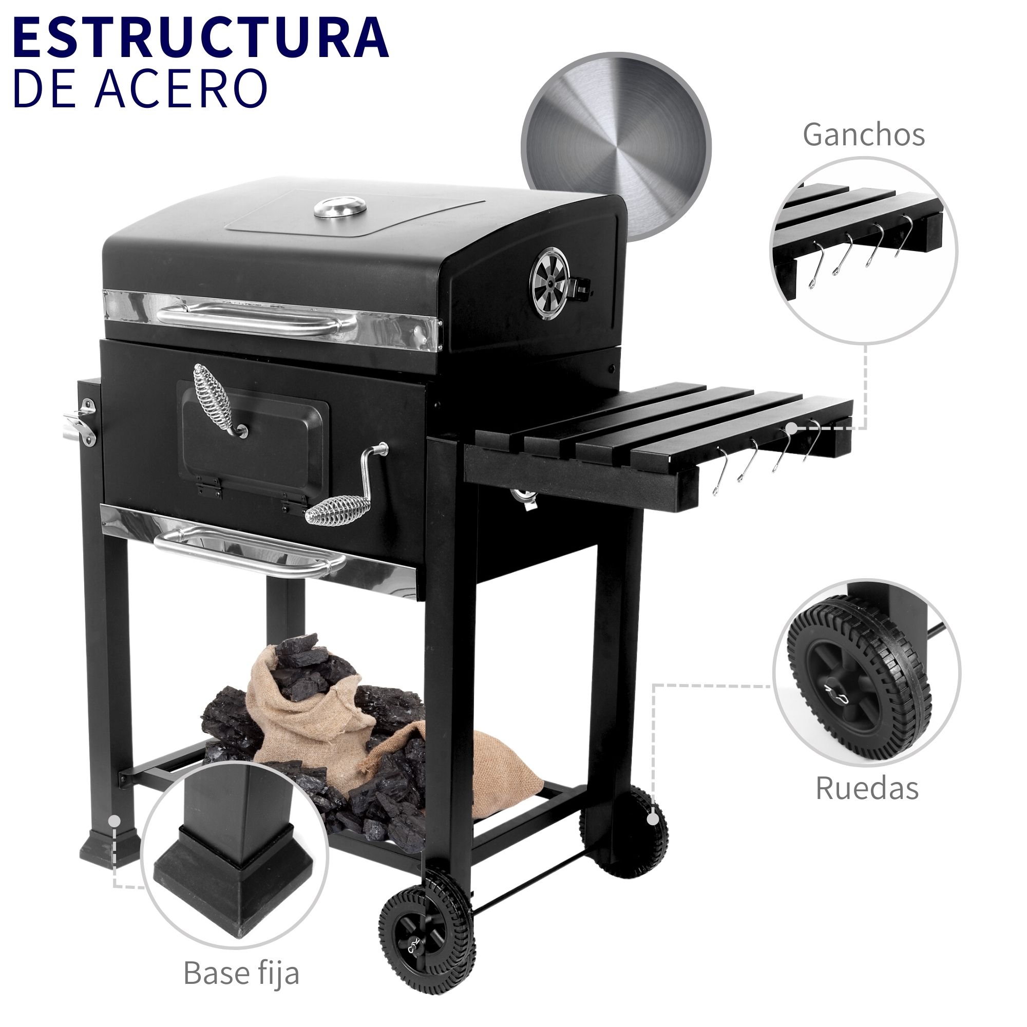 Asador Parrilla De Carbón Móvil Con Ruedas Hierro Uso Rudo