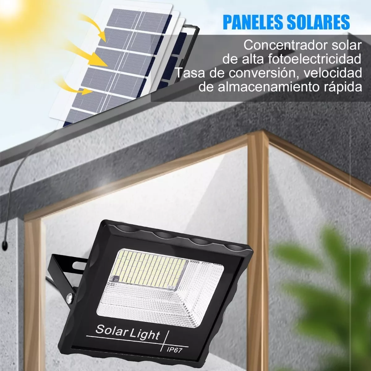Lámpara Solar Recargable 100led Impermeable Luz Pared Jardin