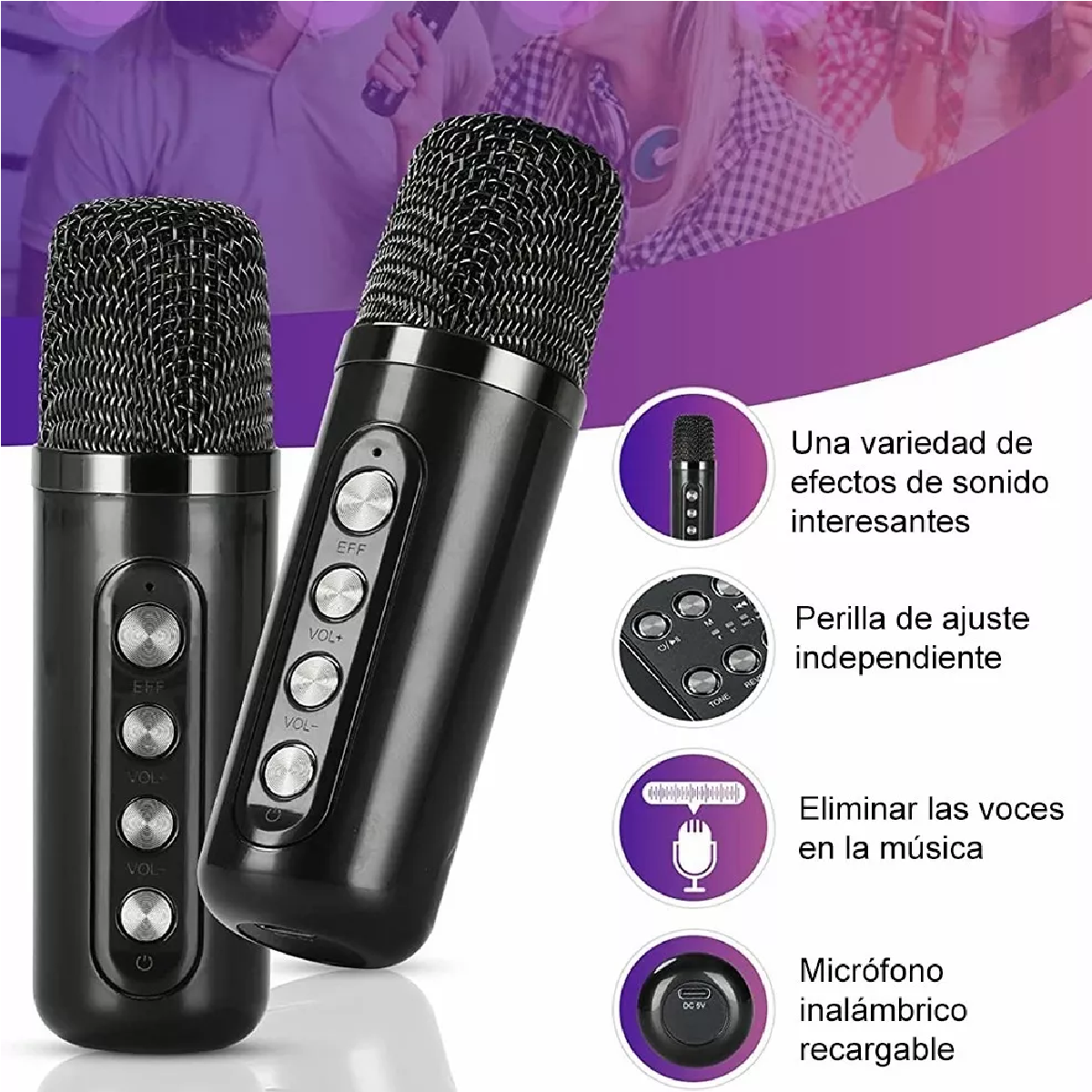 Paquete de 2 micrófonos de karaoke para niños, micrófono inalámbrico B -  VIRTUAL MUEBLES