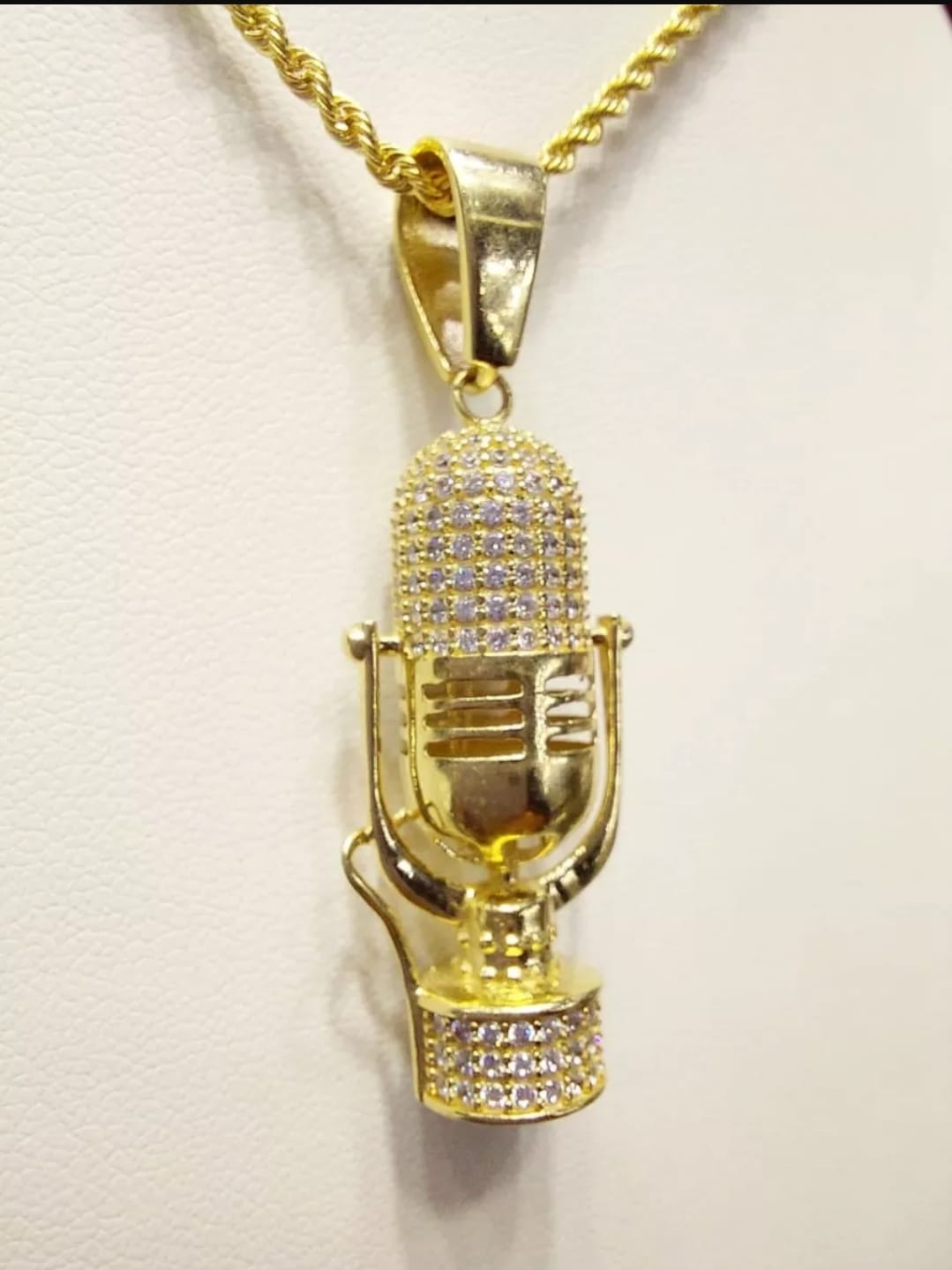 Kit Cadena Torzal + Dije Micrófono Oro 10 K. + Obsequio