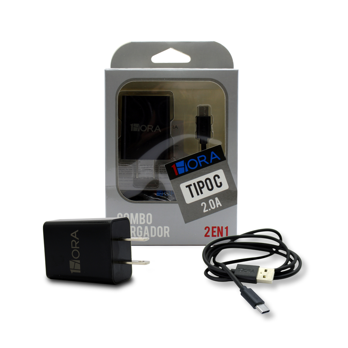 COMBO CARGADOR USB A TIPO C NEGRO