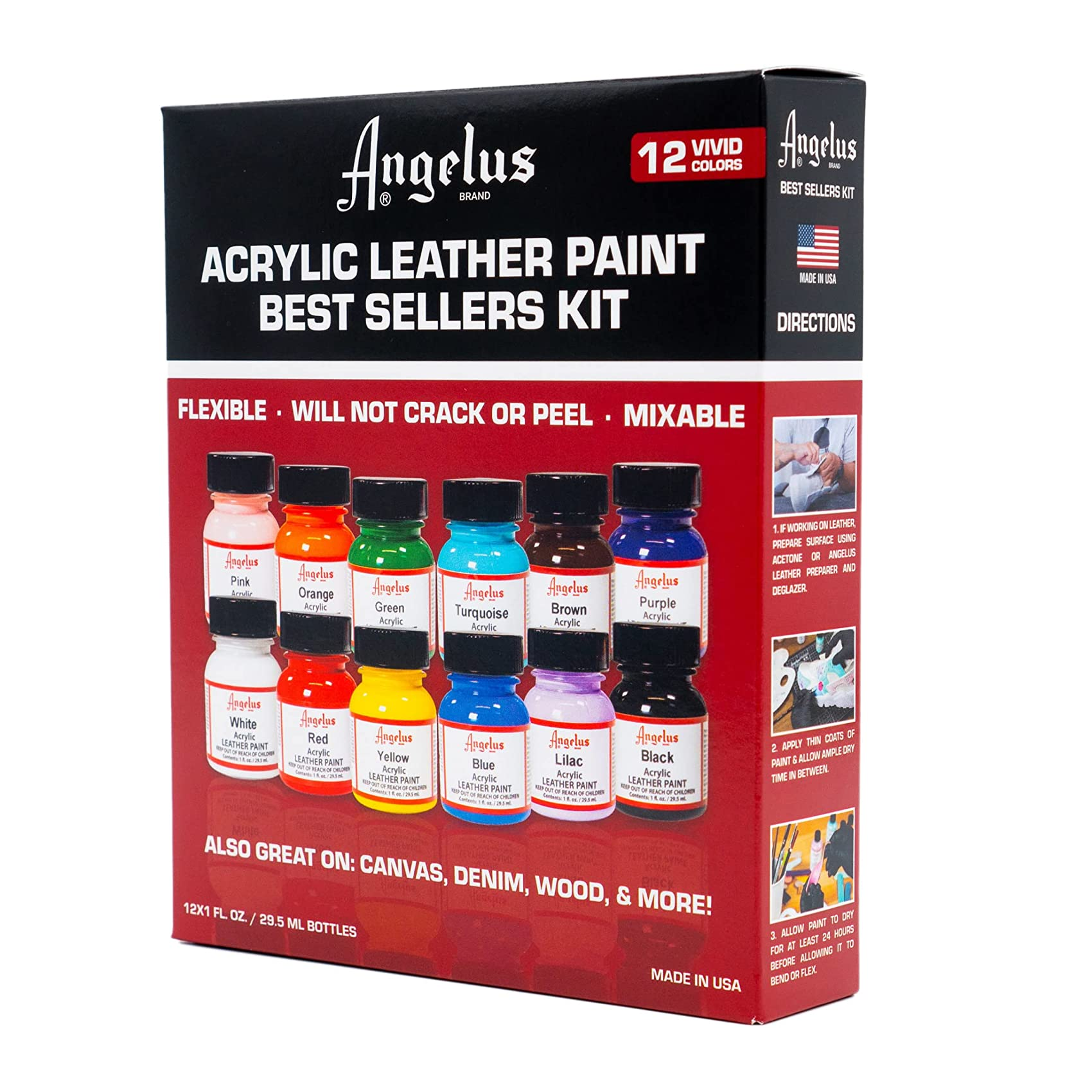 Kit De 12 Pinturas Acrilicas De Colores Angelus Brand