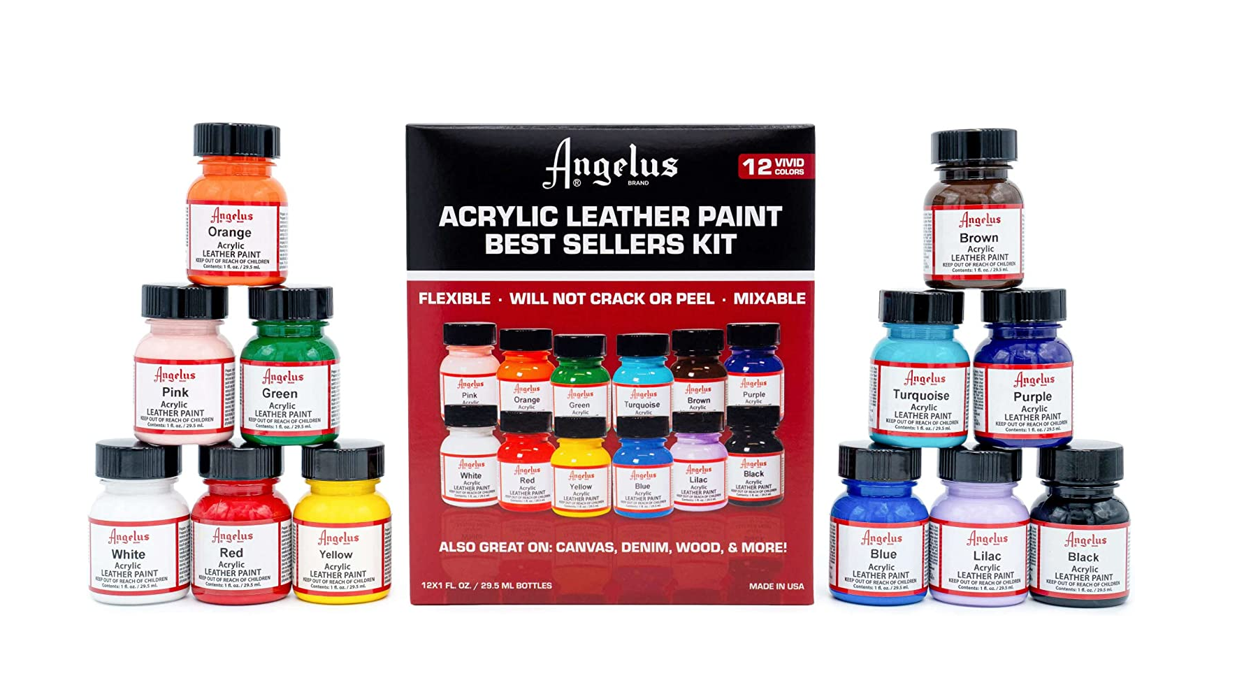 Kit De 12 Pinturas Acrilicas De Colores Angelus Brand
