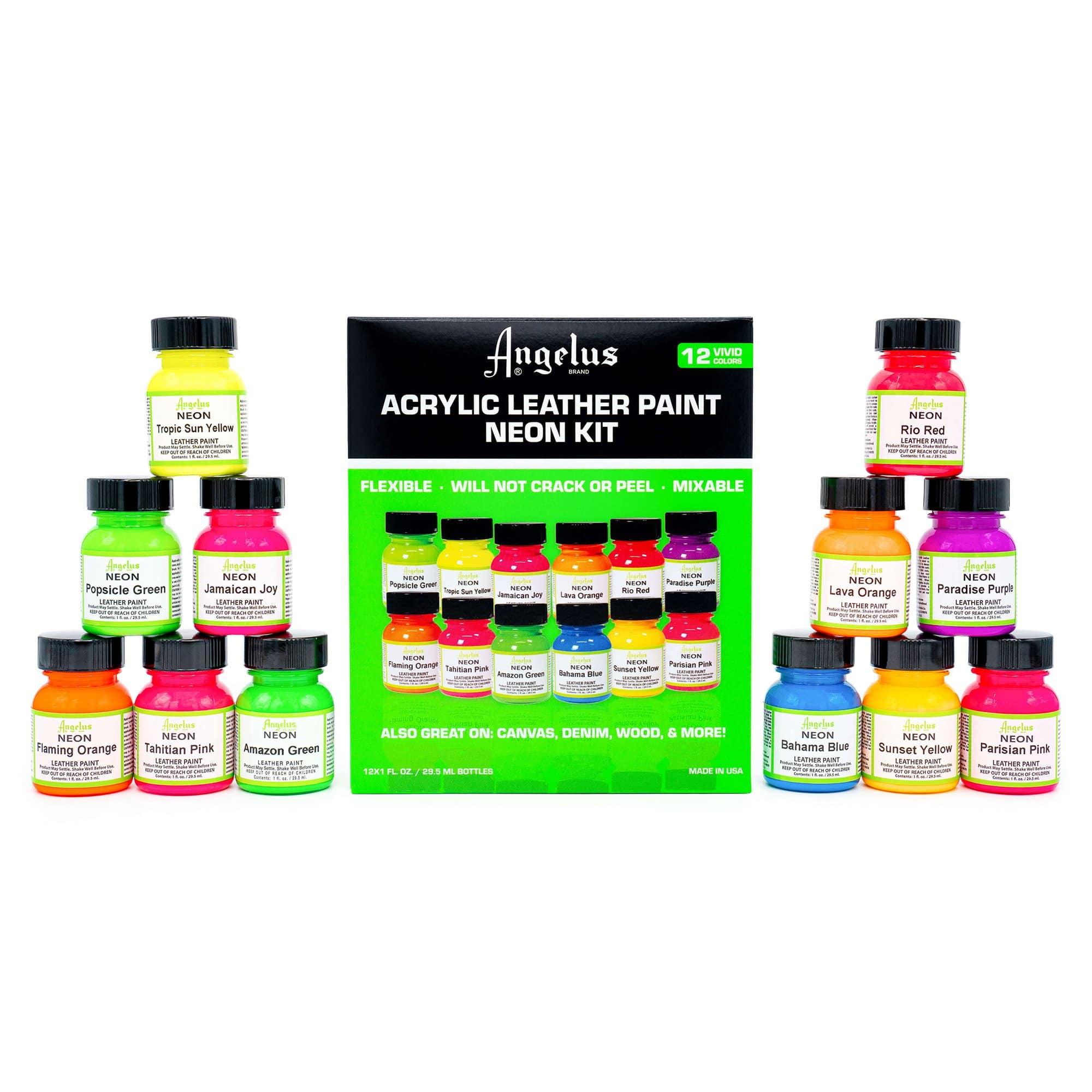 Kit De 12 Pinturas Acrilicas Neon Colores Angelus Brand 29ml