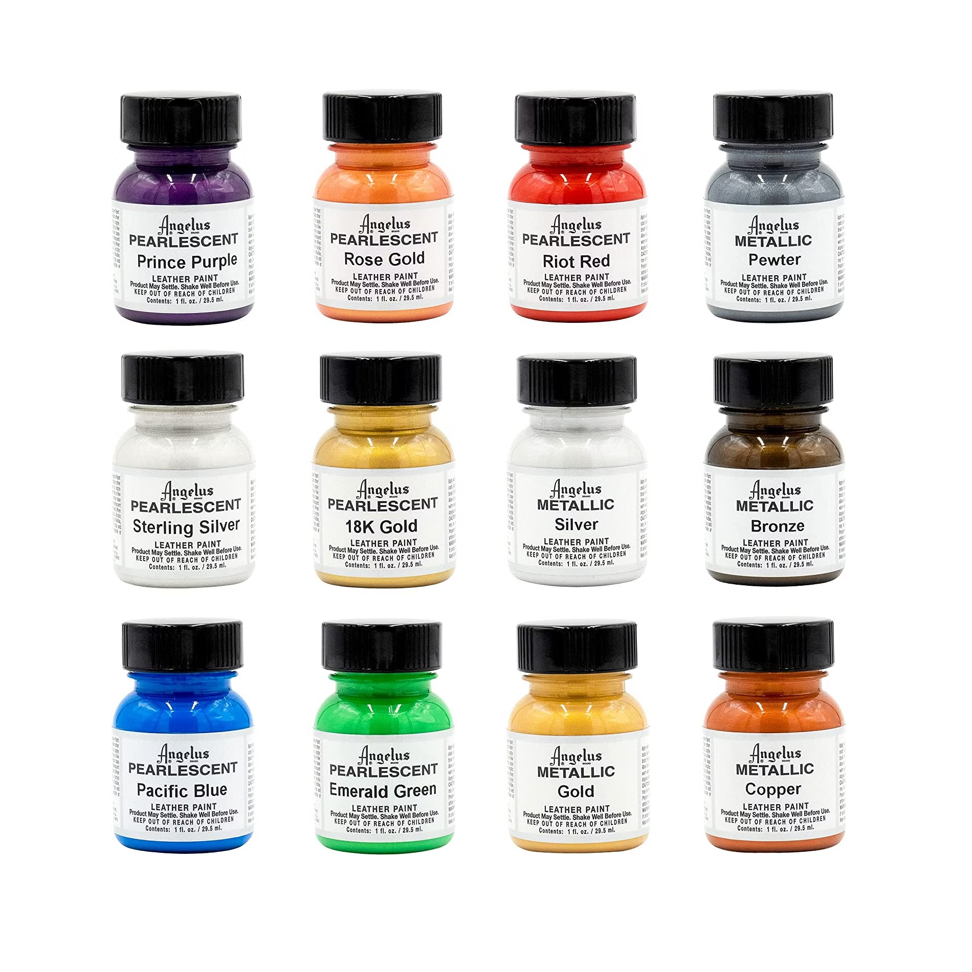 Kit De 12 Pinturas Acrilicas Colores Metalicos Angelus Brand