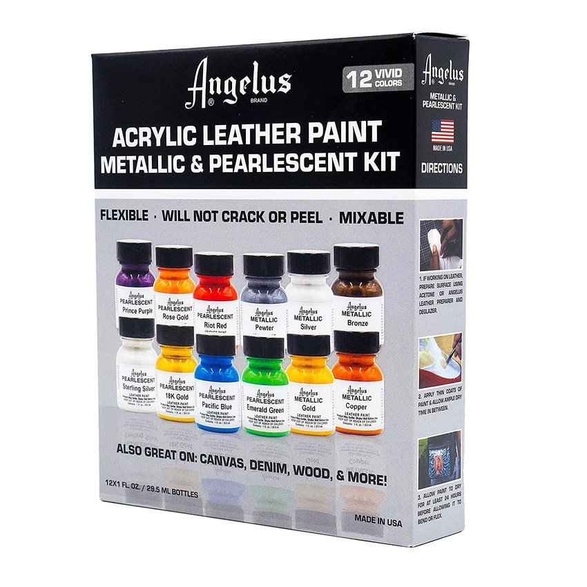 Kit De 12 Pinturas Acrilicas Colores Metalicos Angelus Brand
