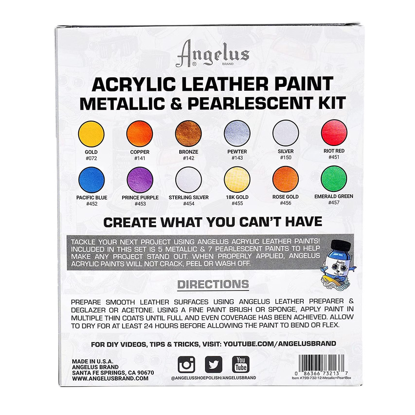 Kit De 12 Pinturas Acrilicas Colores Metalicos Angelus Brand