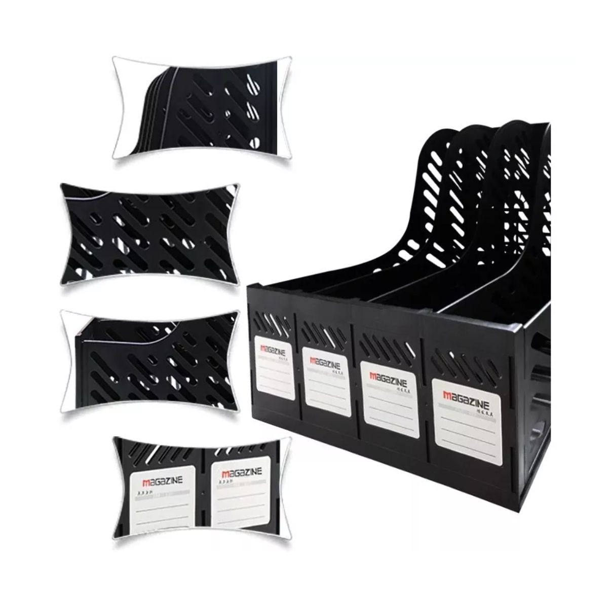 Revistero 4 Piezas Organizador De Escritorio Oficina NEGRO