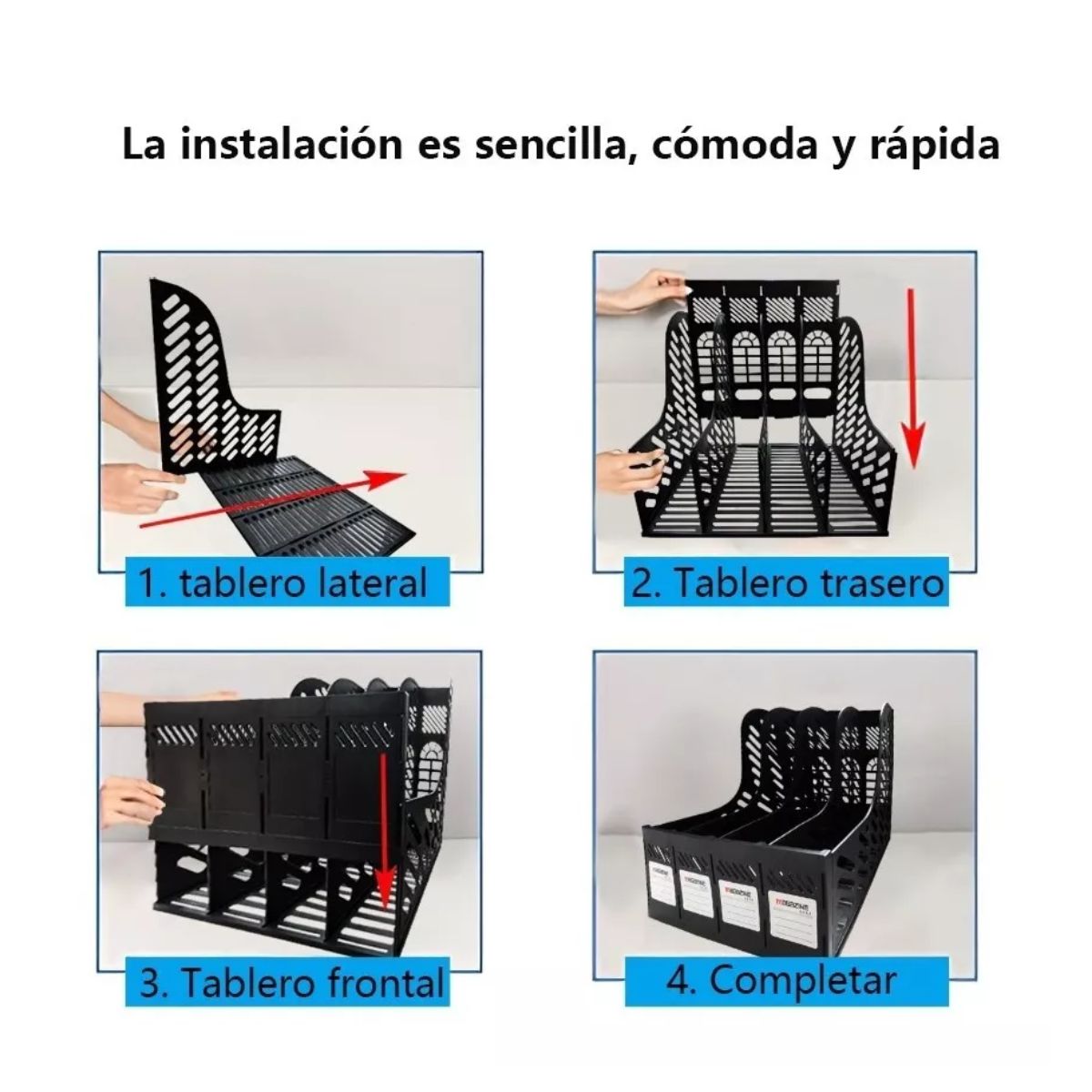 Revistero 4 Piezas Organizador De Escritorio Oficina NEGRO