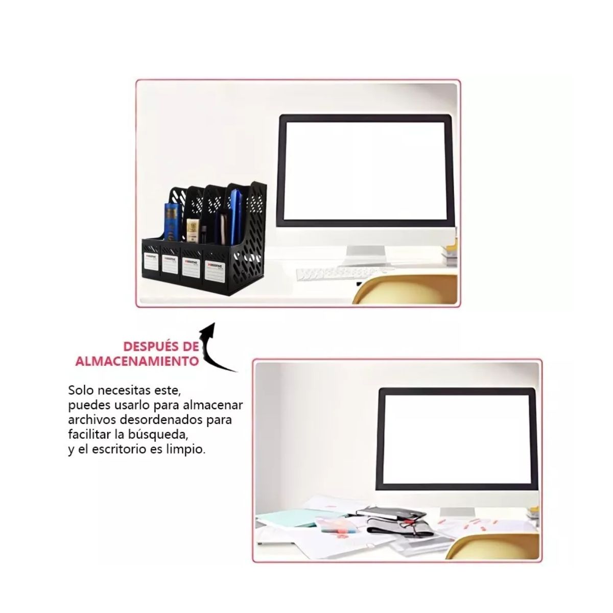 Revistero 4 Piezas Organizador De Escritorio Oficina NEGRO