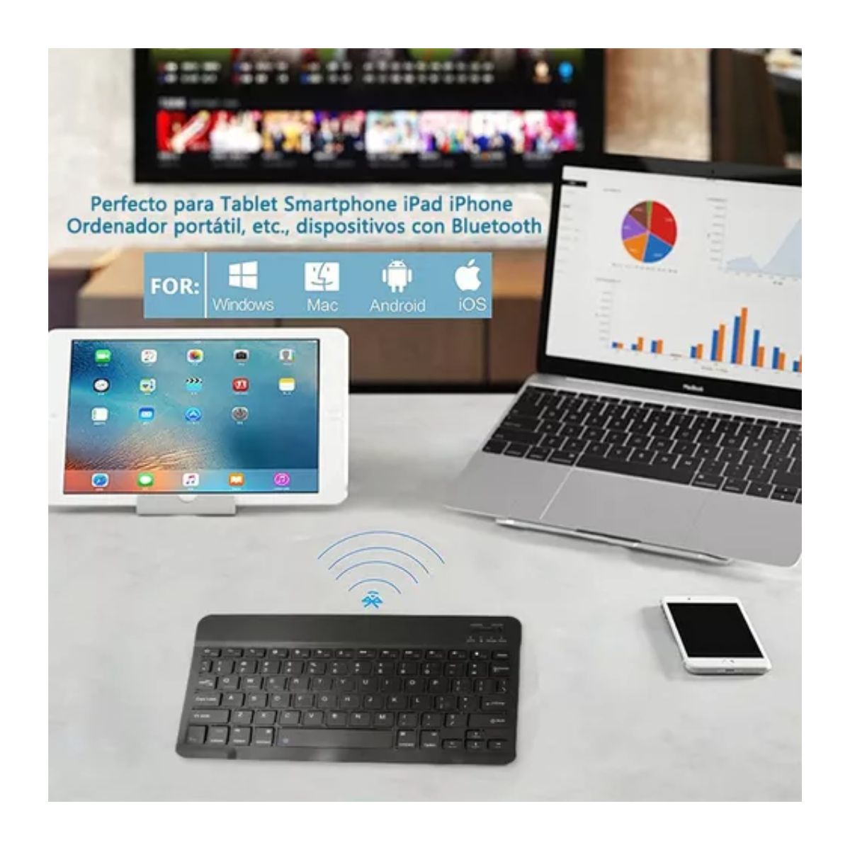 Teclado Inalámbrico Pequeño Bluetooth Negro