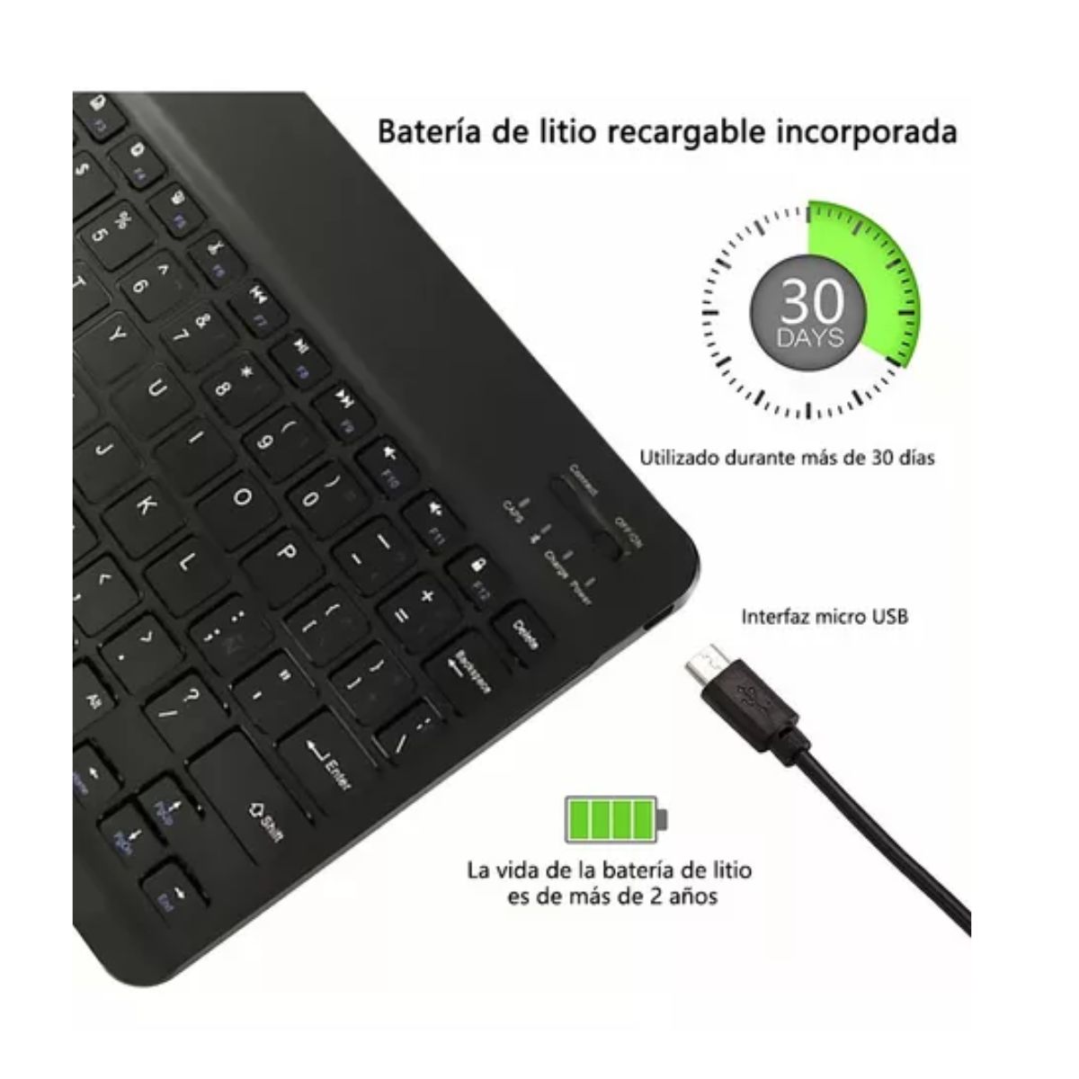Teclado Inalámbrico Pequeño Bluetooth Negro