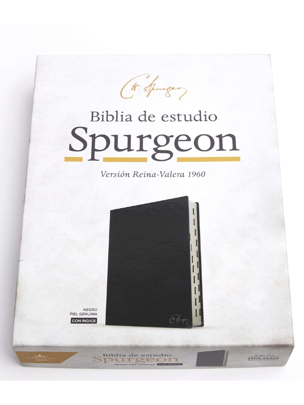 Biblia De Estudio Spurgeon, Negro Piel Genuina Con Índice.
