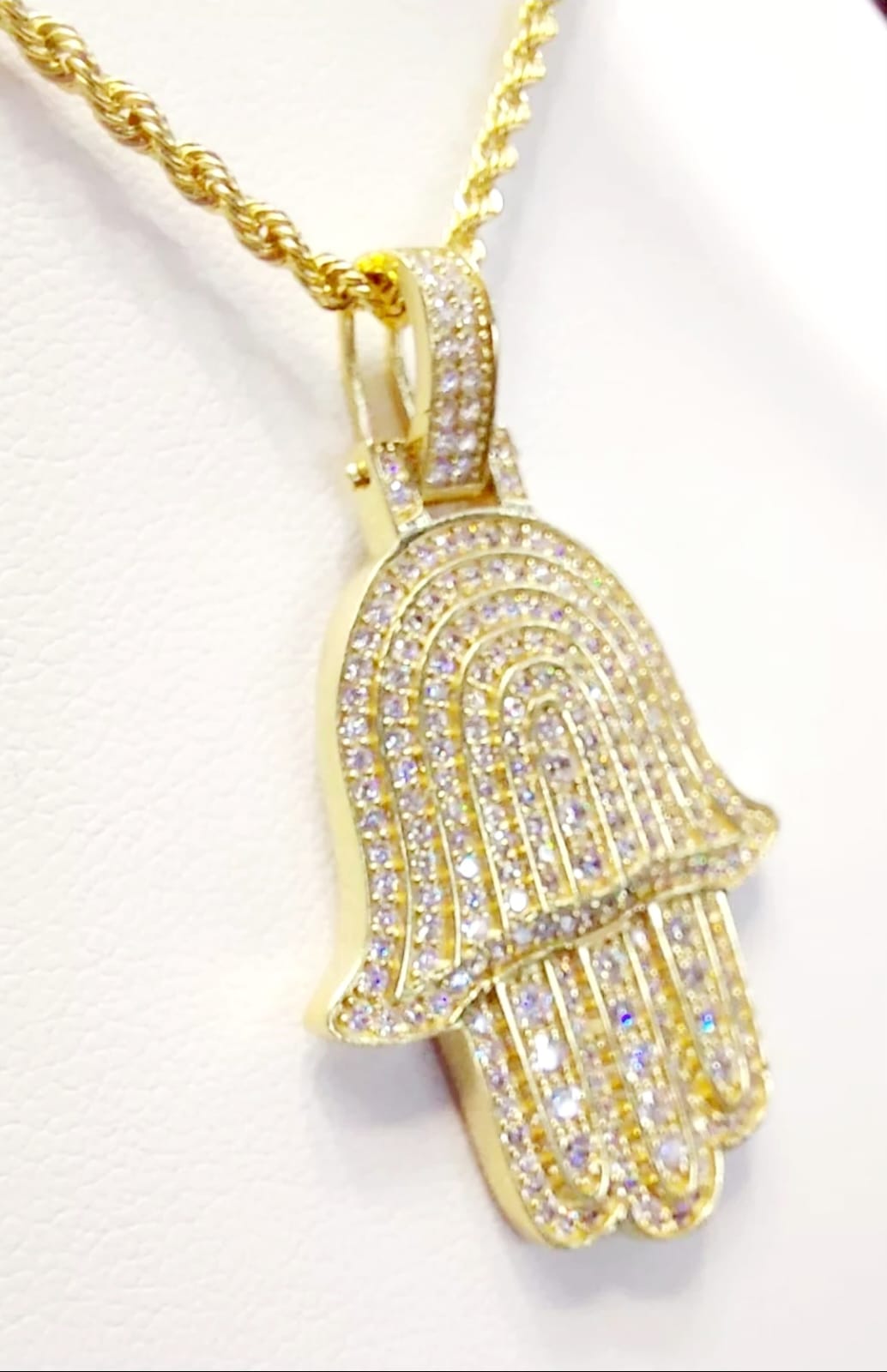 Kit Cadena + Dije Mano De Fatima Zirconias 10 K. + Obsequio