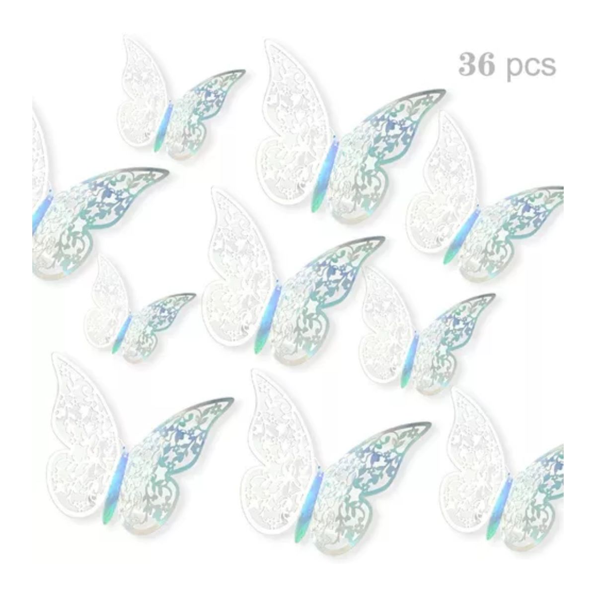Decoracion Mariposas,3d Pared Colore Metalicos Hueco PLATA LASER