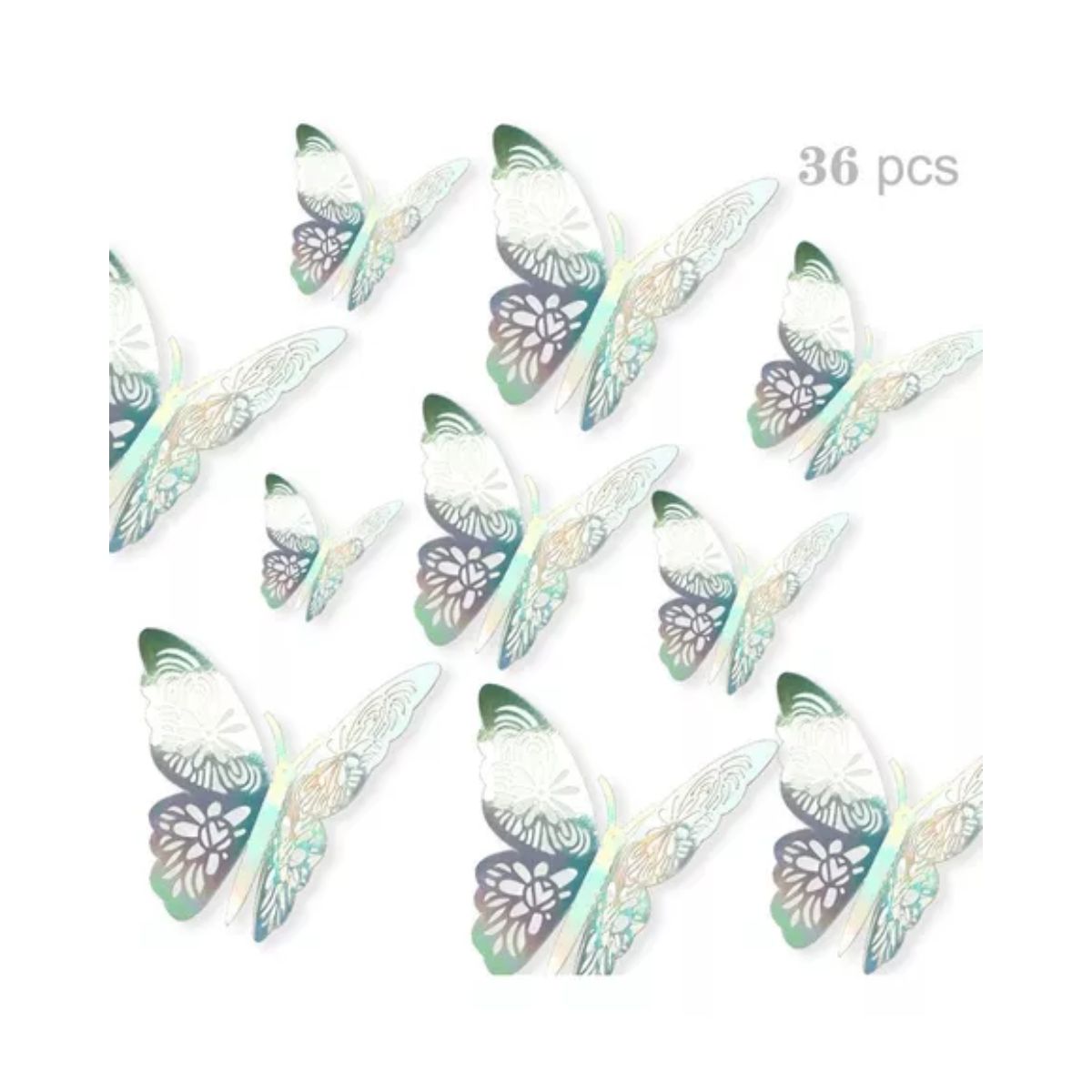 Decoracion Mariposas,3d Pared Colore Metalicos Hueco PLATA LASER