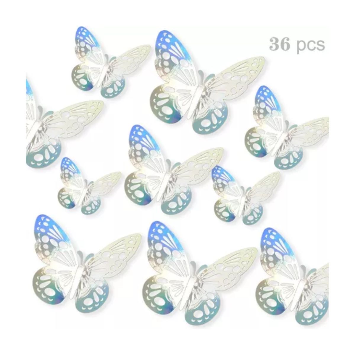 Decoracion Mariposas,3d Pared Colore Metalicos Hueco PLATA LASER